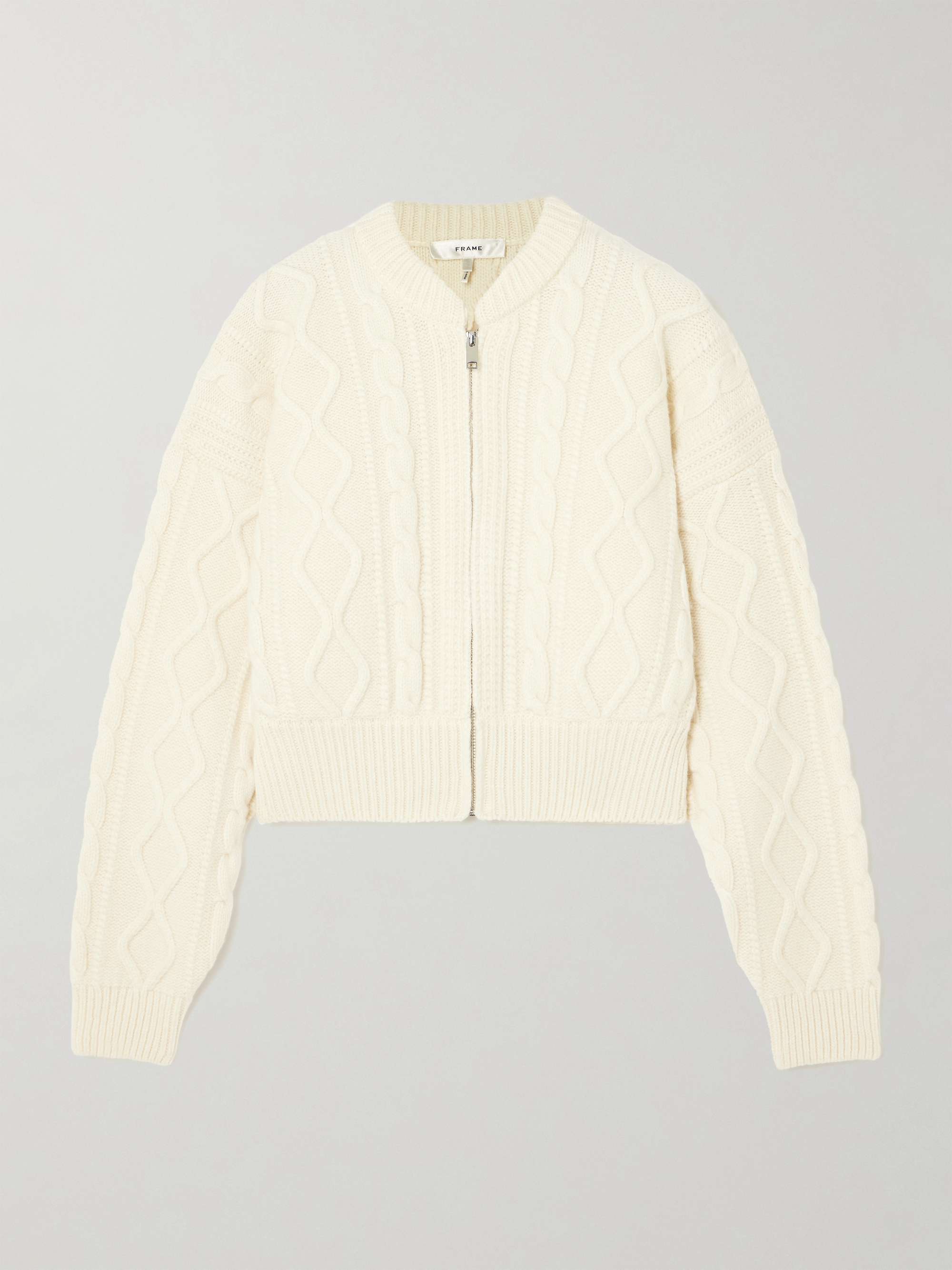 Cropped cable-knit merino wool zip-up cardigan view