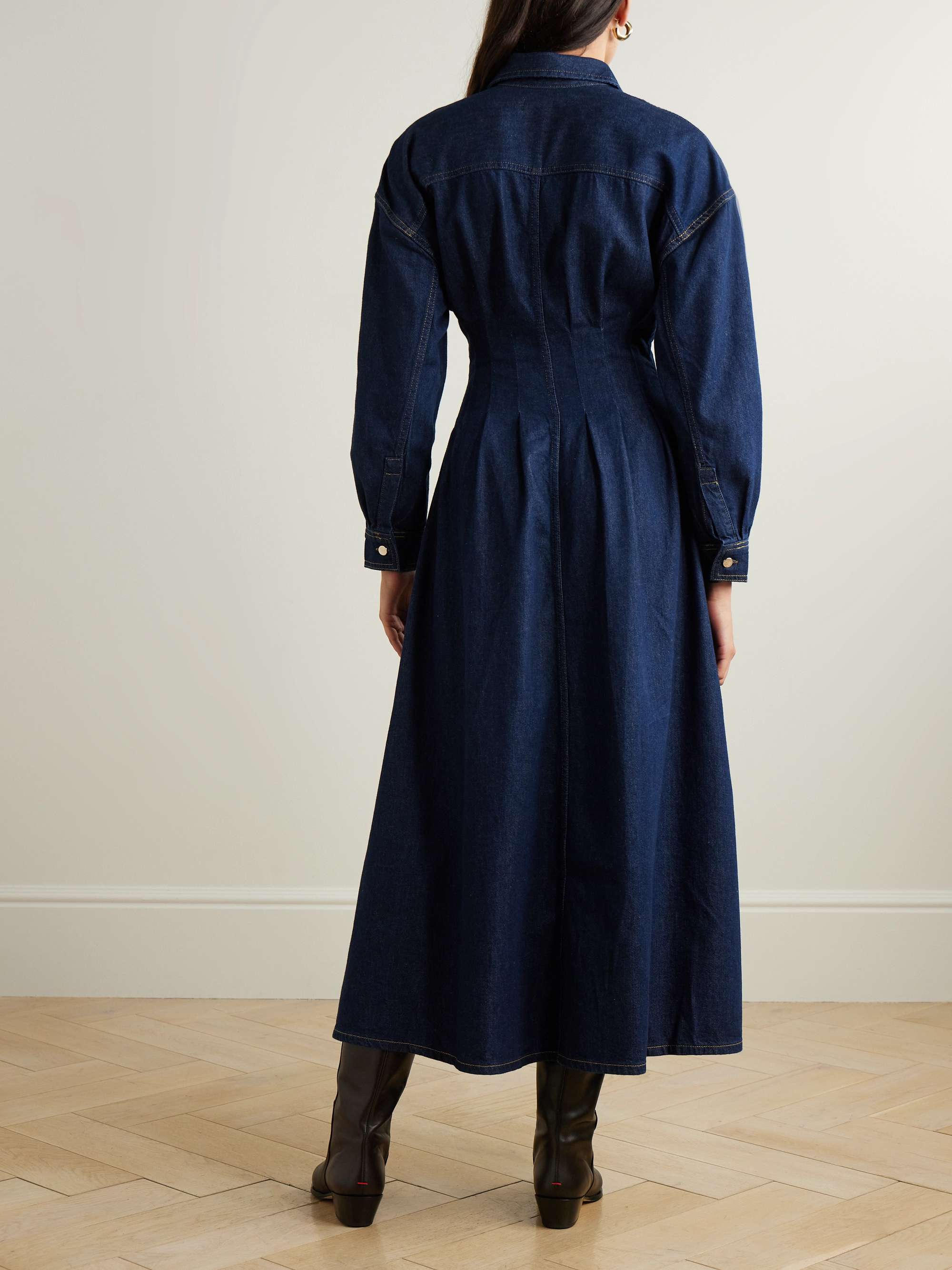 The Nipped pleated denim maxi dress view
