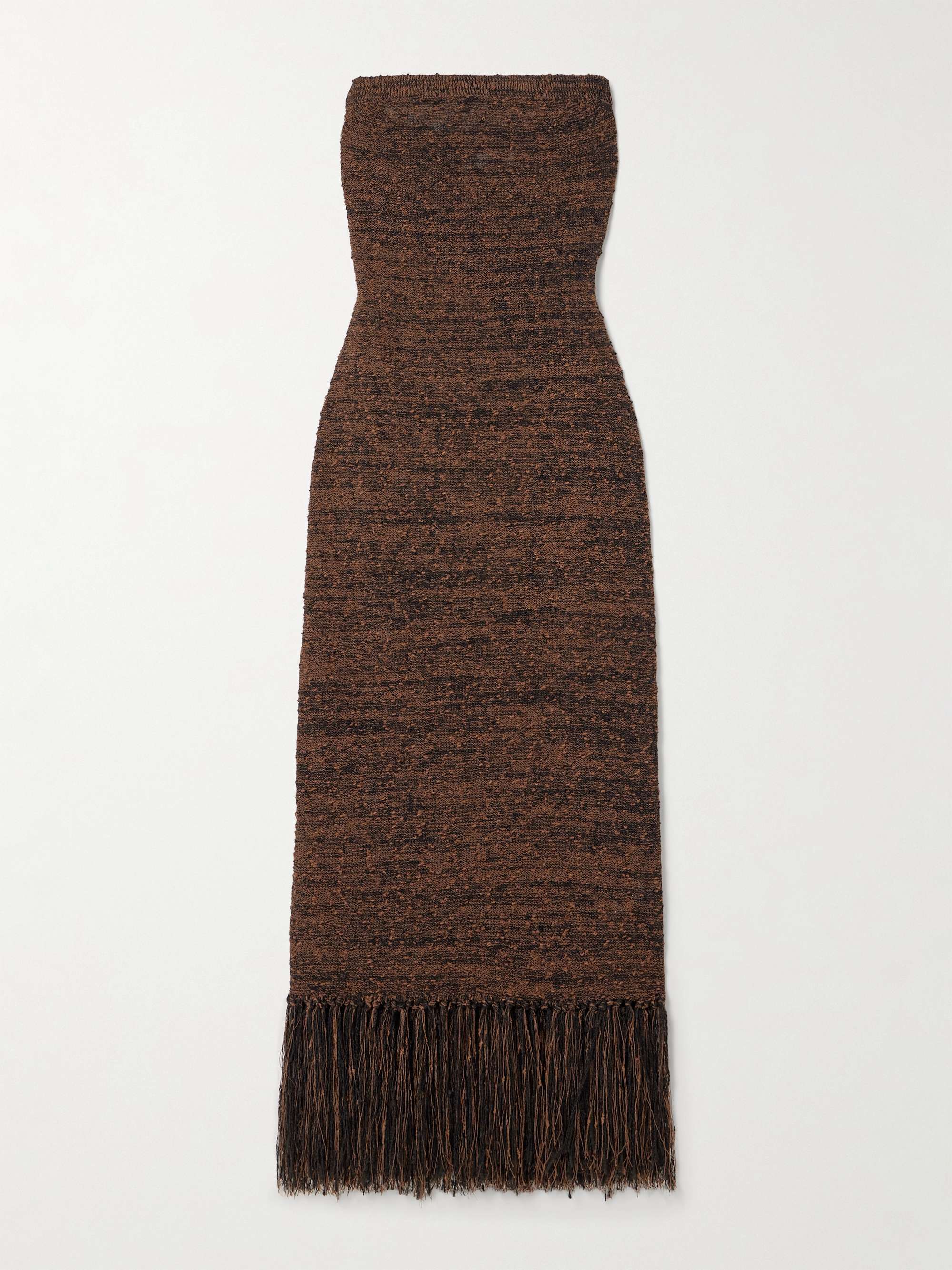 Strapless fringed bouclé midi dress view