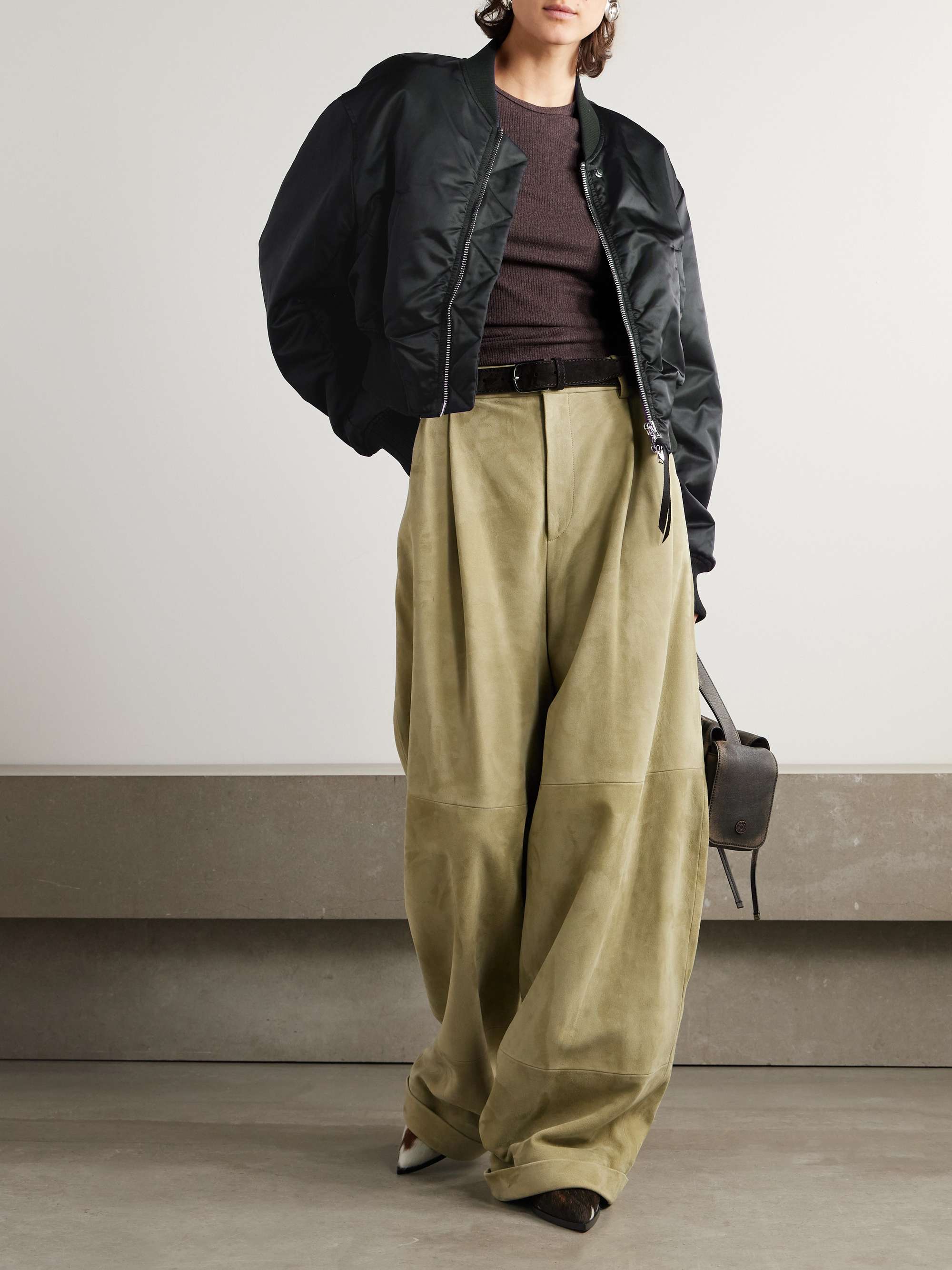 + Shoreditch Ski Club Jett cropped recycled satin-twill bomber jacket view