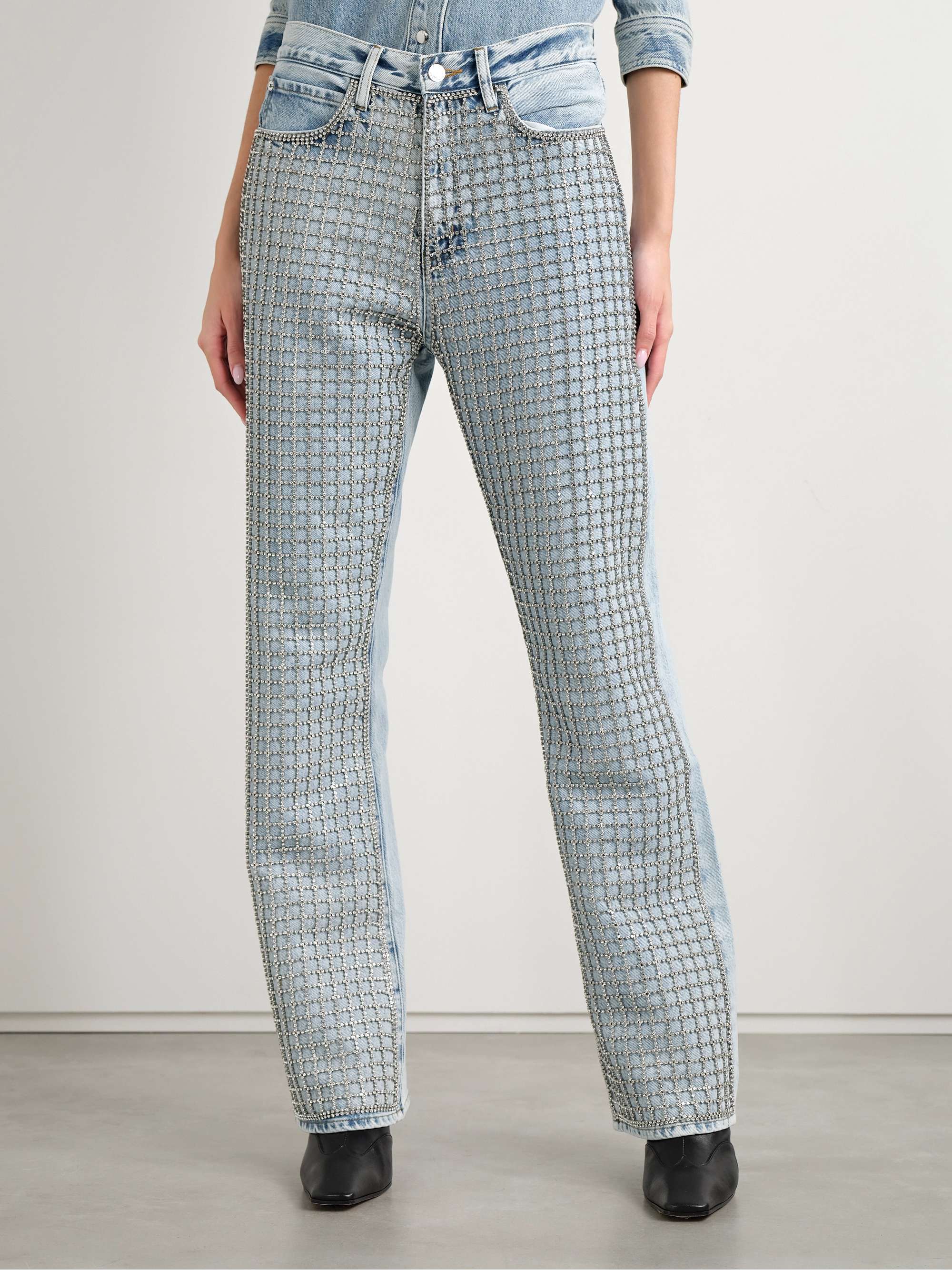 The Showgirl crystal-embellished high-rise straight-leg jeans view