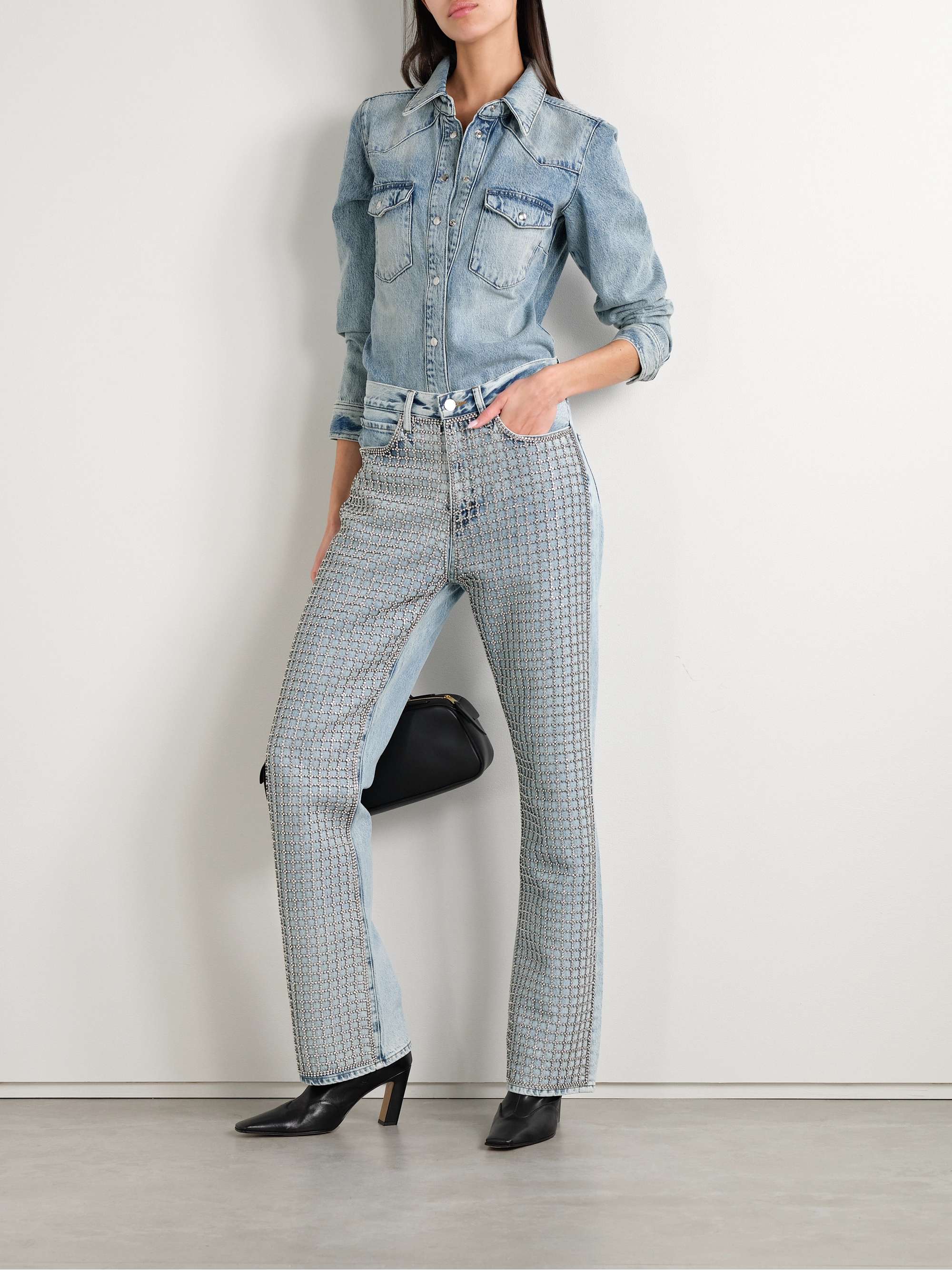 The Showgirl crystal-embellished high-rise straight-leg jeans view