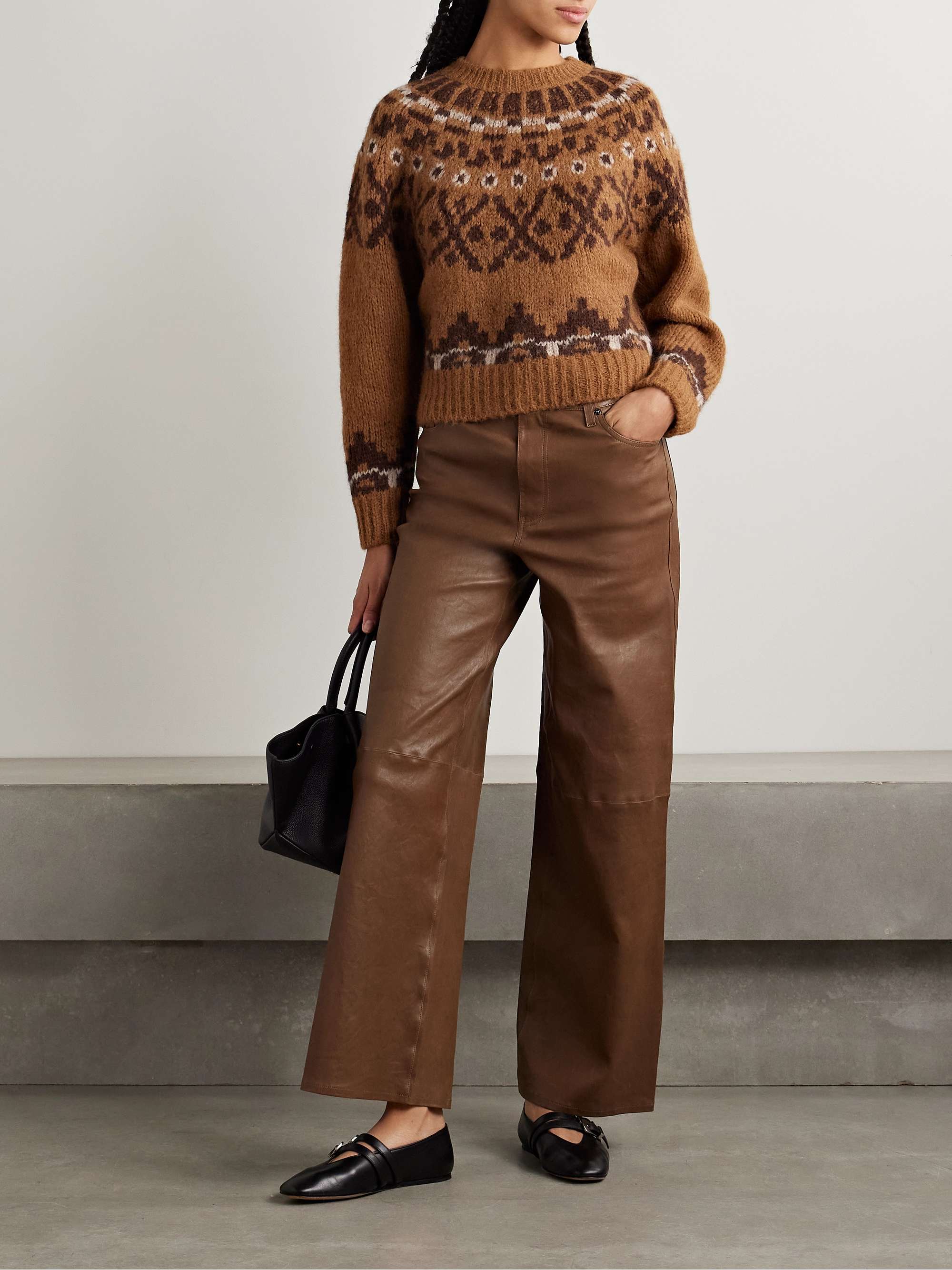 Le Slim Palazzo leather high-rise wide-leg pants view