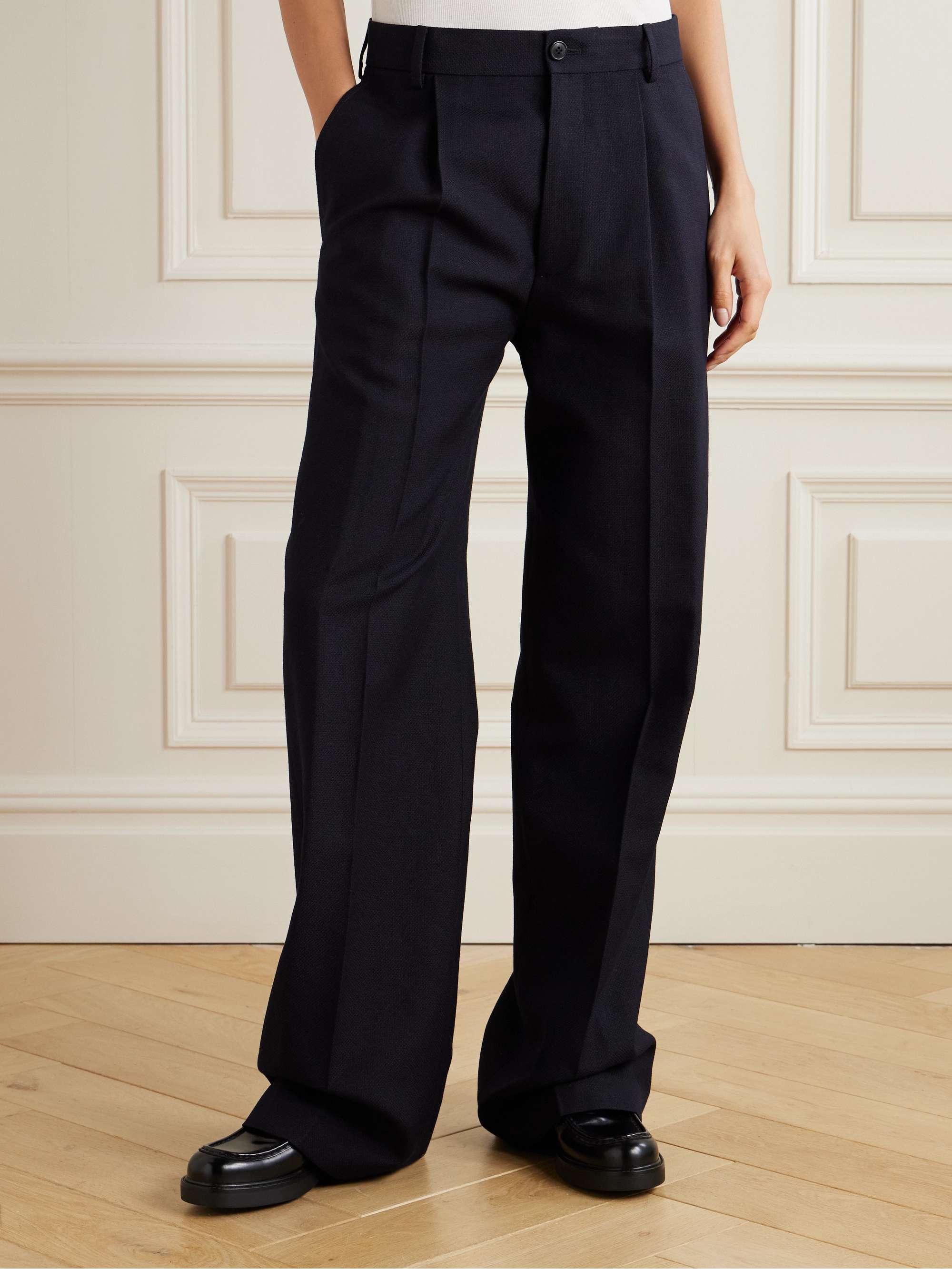 Pleated wool and linen-blend wide-leg pants view