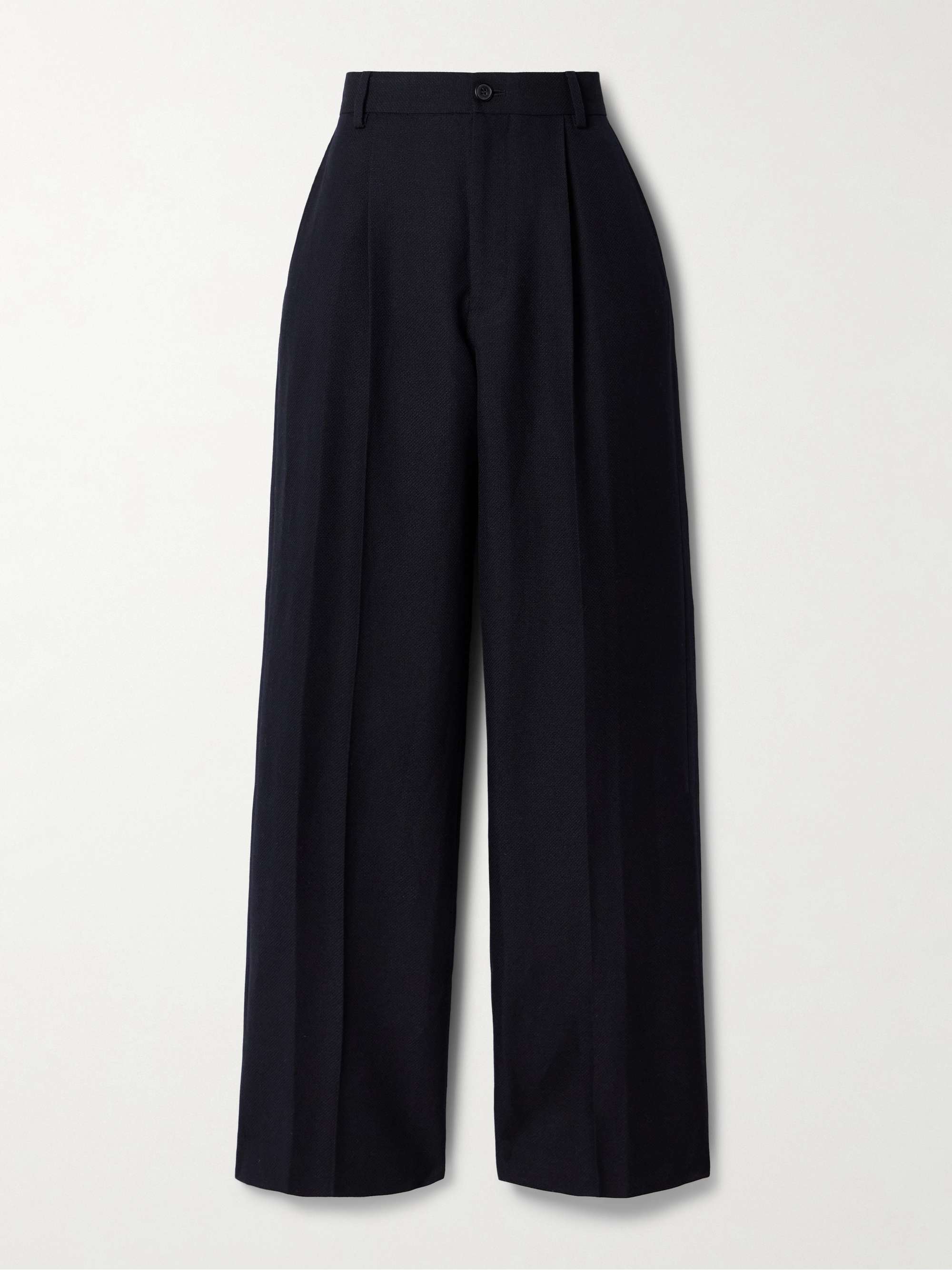 Pleated wool and linen-blend wide-leg pants view