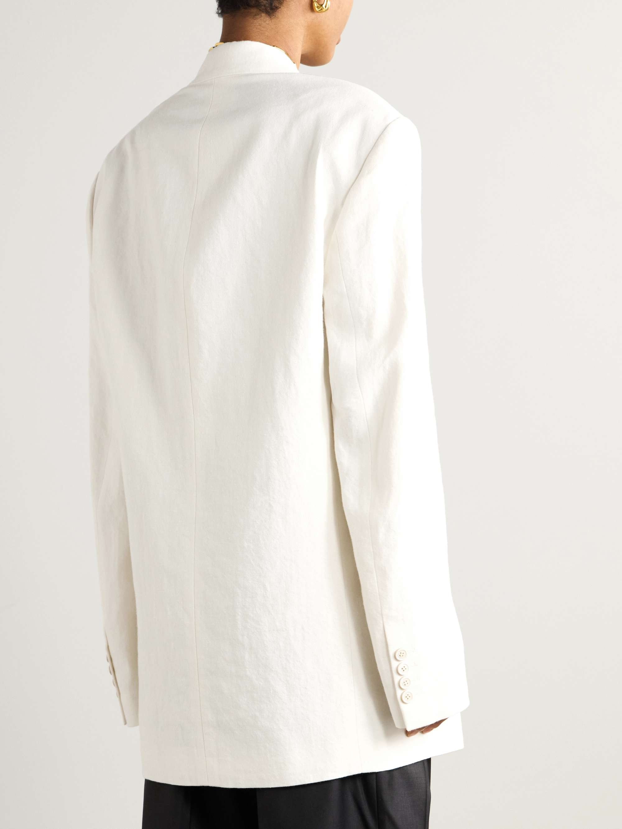 Oversized double-breasted linen, wool, silk and cashmere-blend blazer view