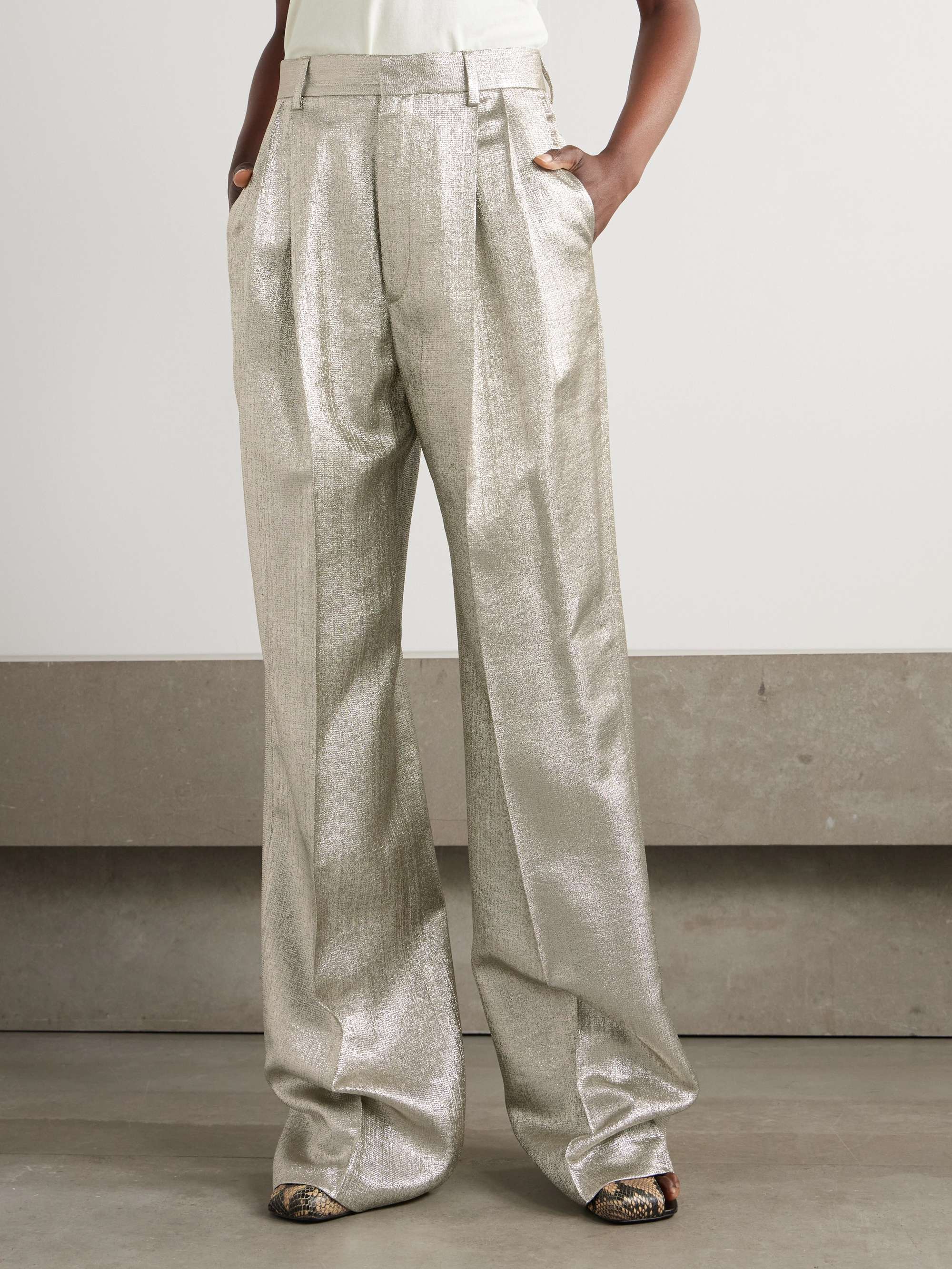 Pleated lamé wide-leg pants view