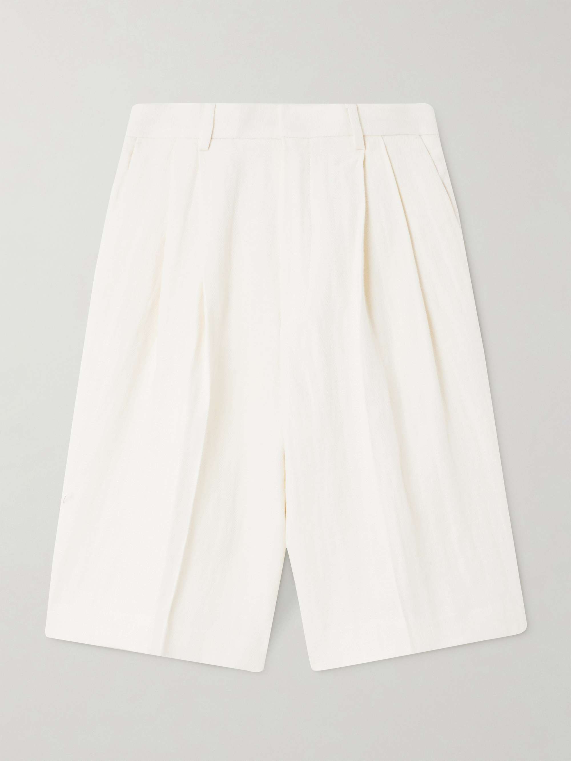 Pleated herringbone linen shorts view