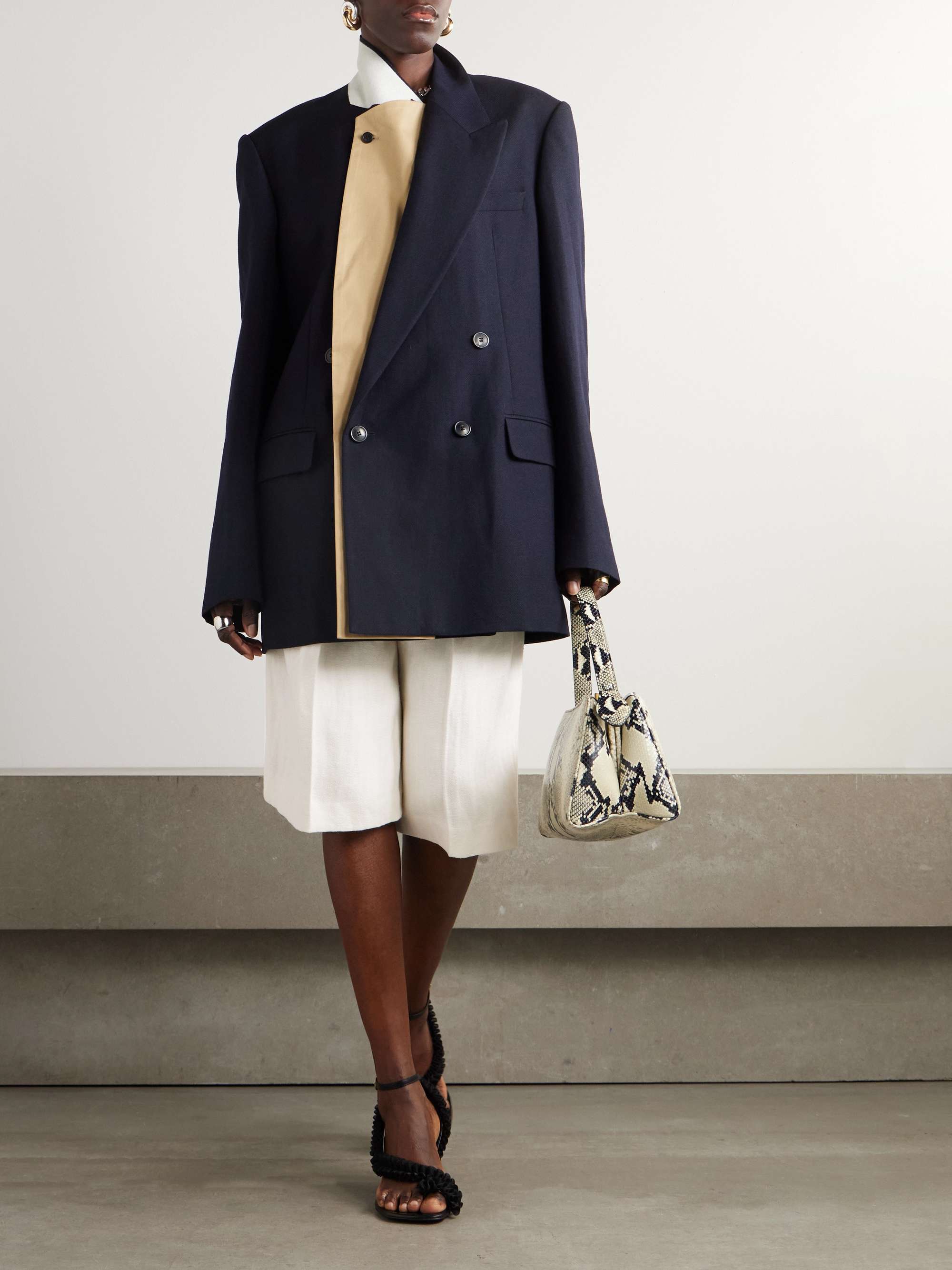Pleated herringbone linen shorts view