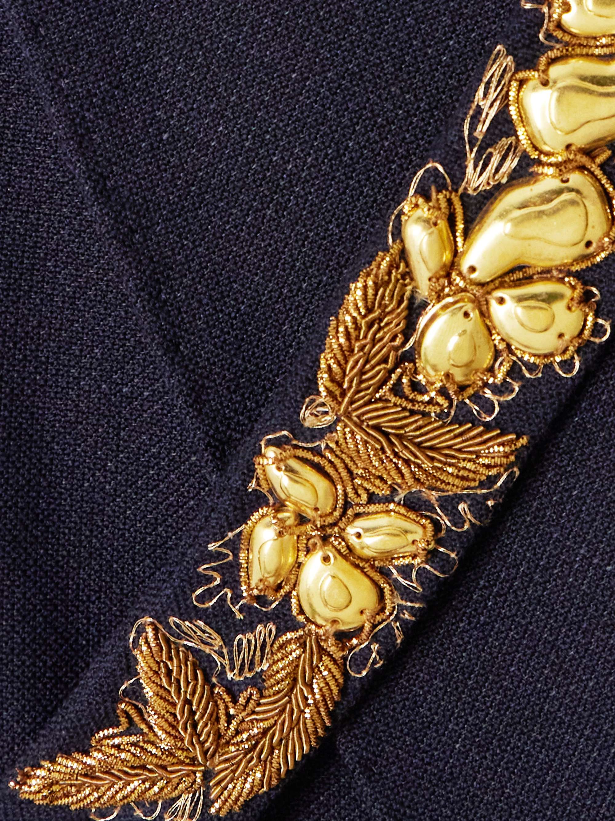 Double-breasted embellished wool and linen-blend blazer view