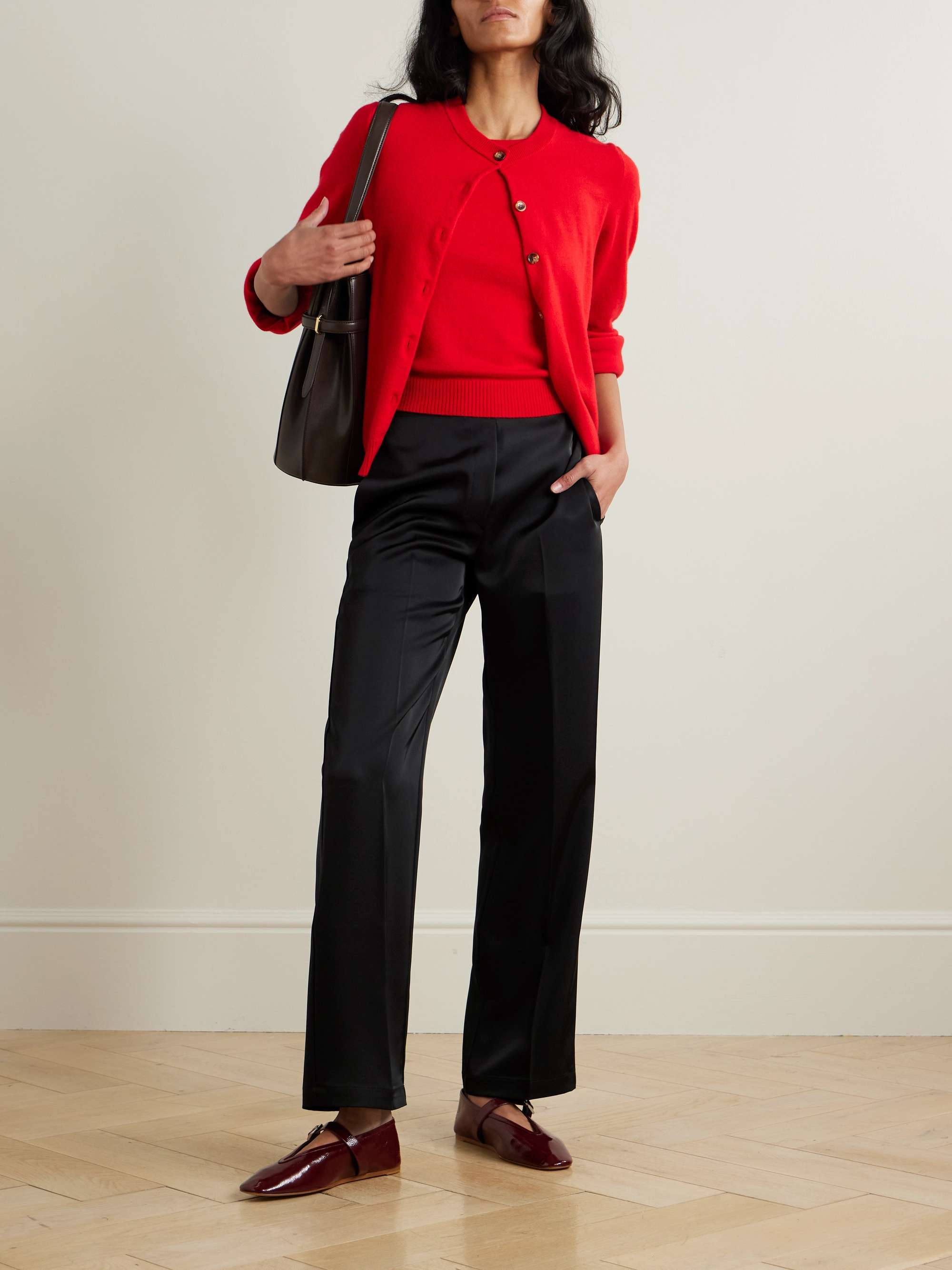 Barb pleated satin wide-leg pants view