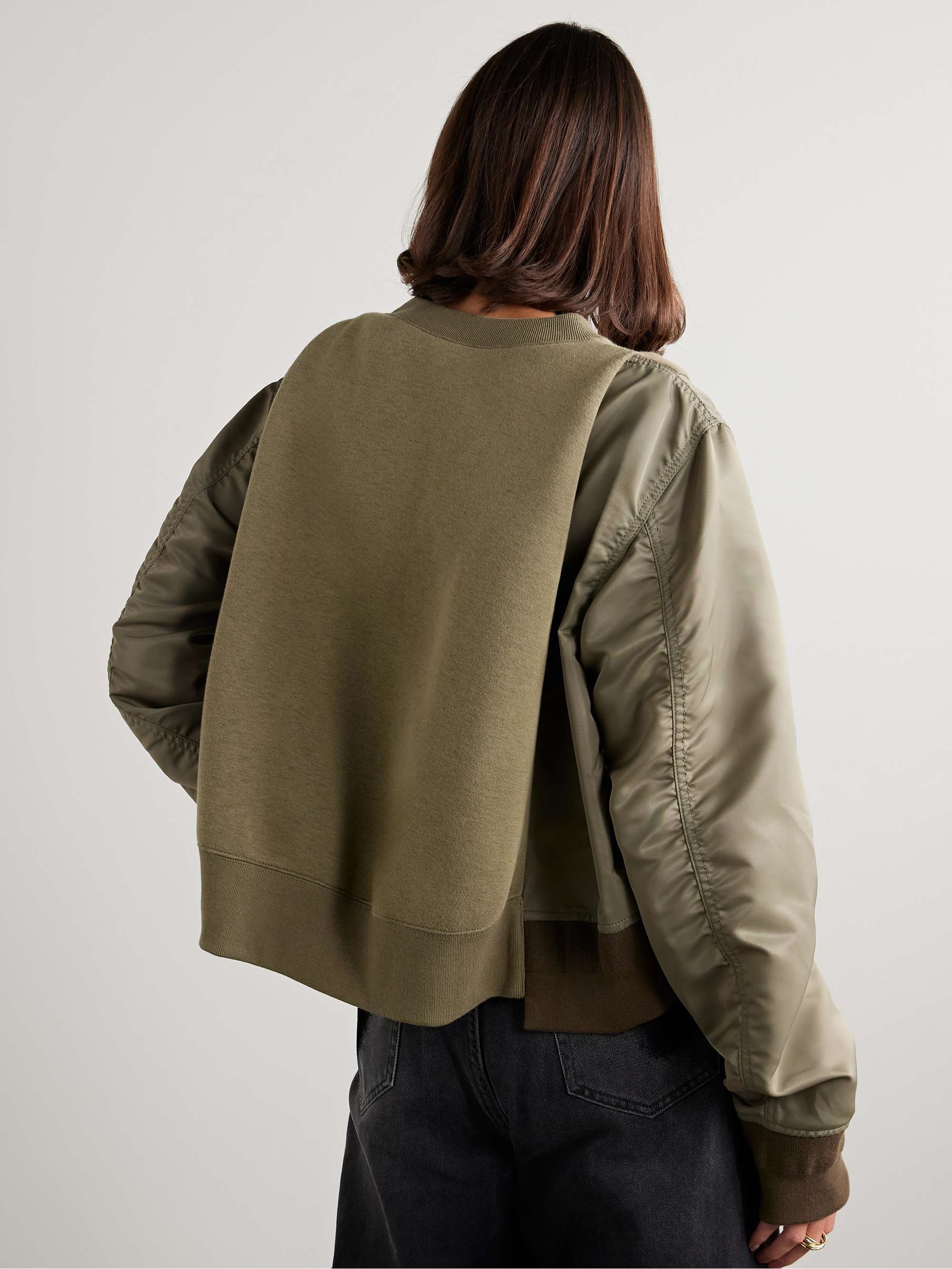 Paneled grosgrain-trimmed cotton-blend jersey and shell sweatshirt view