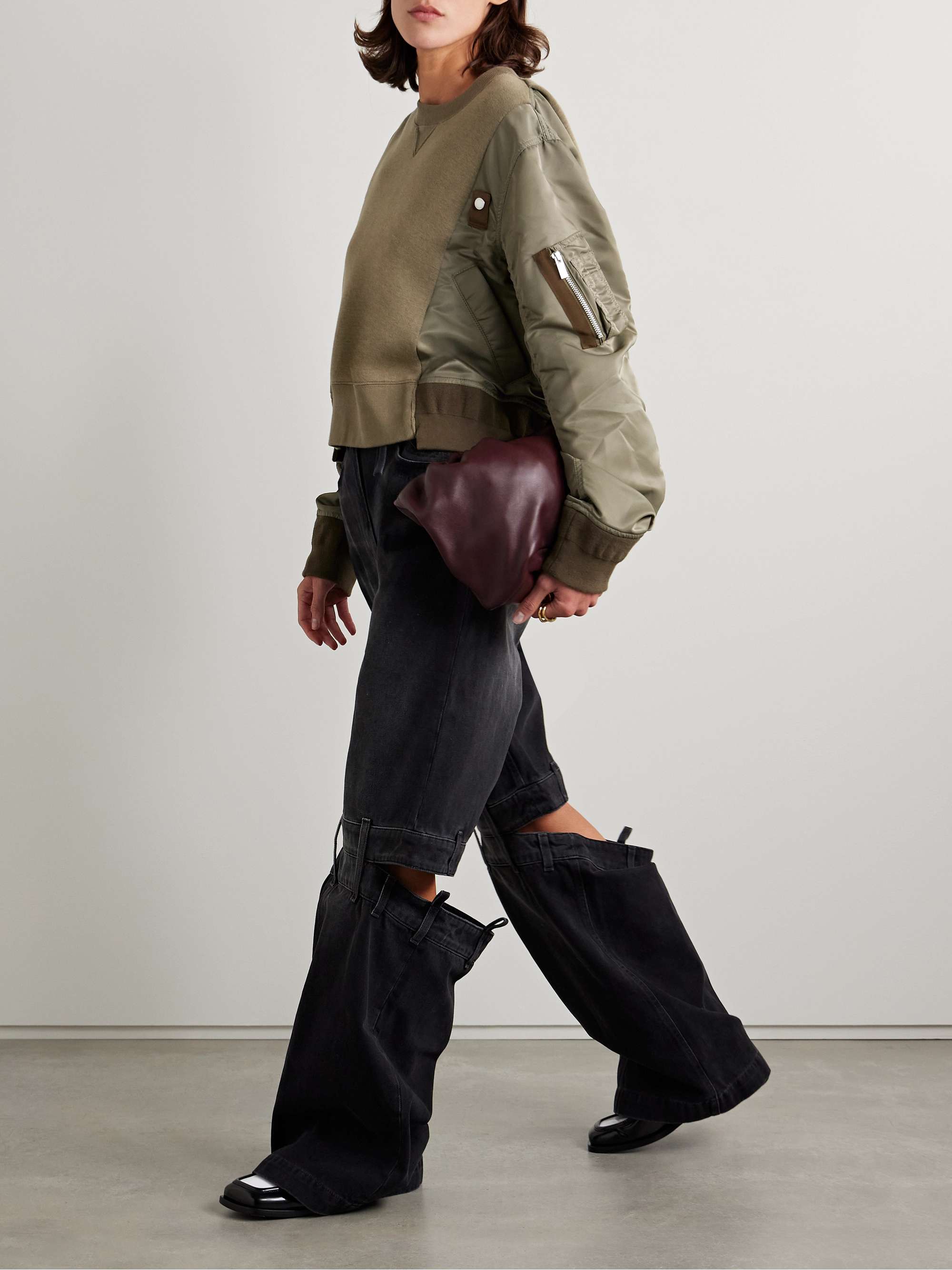 Paneled grosgrain-trimmed cotton-blend jersey and shell sweatshirt view