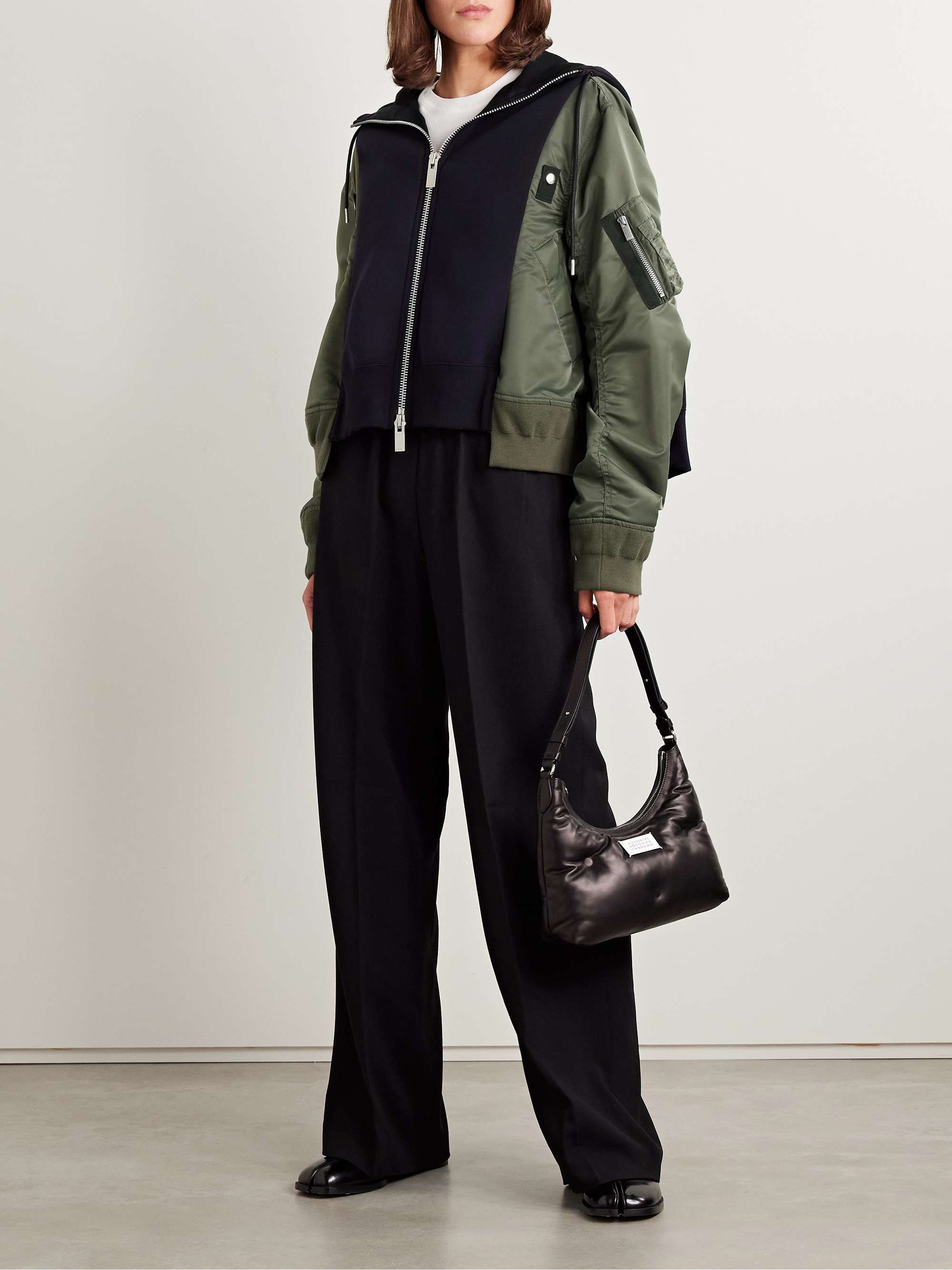 Hooded paneled shell and cotton-blend jersey jacket view