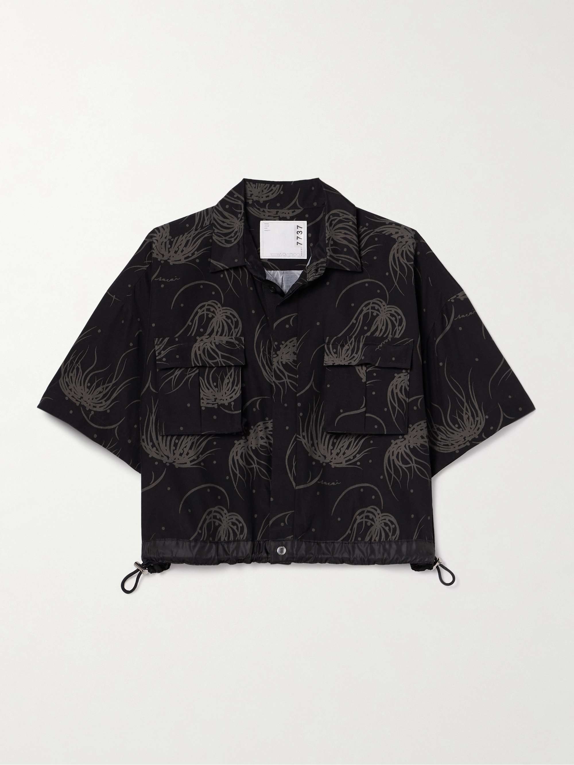 Cropped shell-trimmed printed poplin shirt view