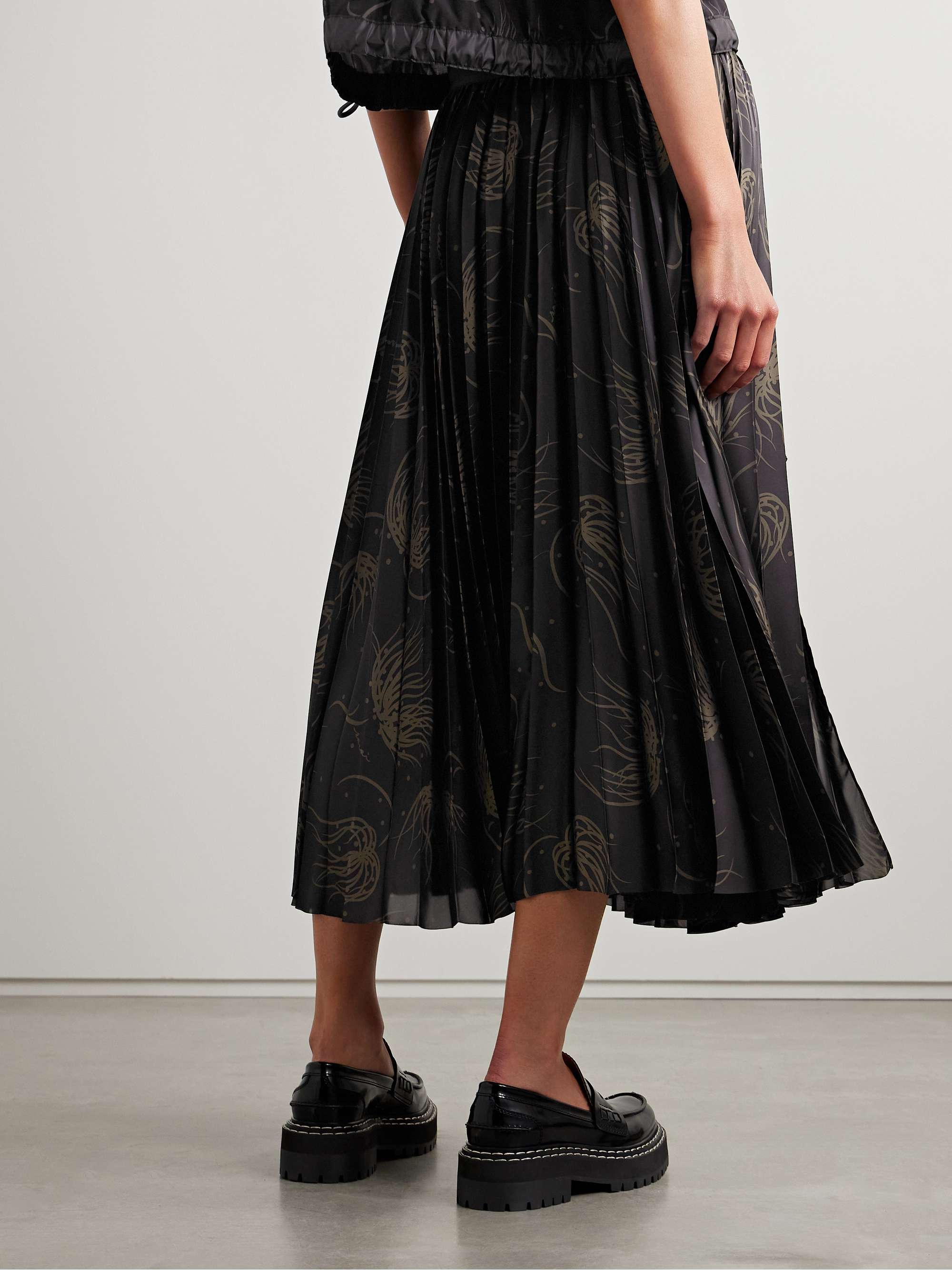 Wrap-effect pleated printed satin midi skirt view