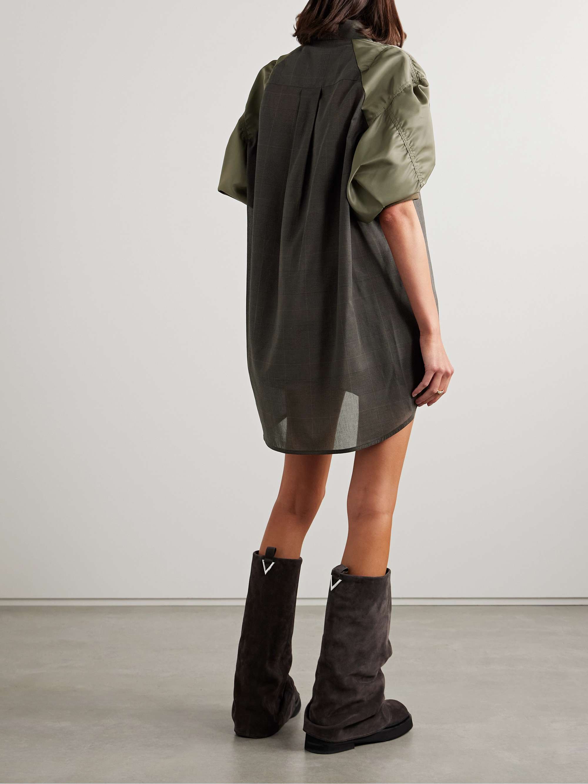 Asymmetric shell-trimmed checked cotton-voile mini shirt dress view