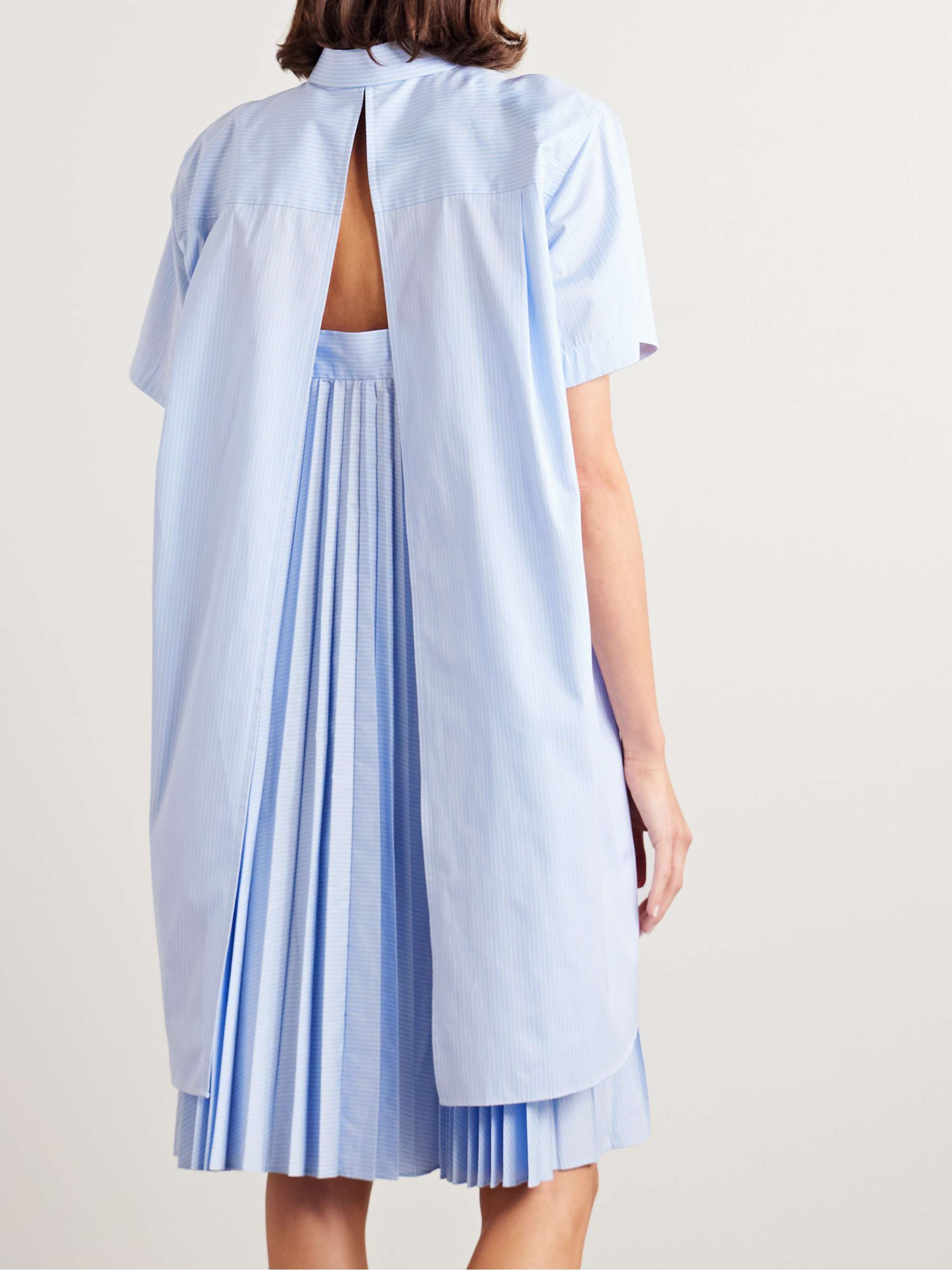 Layered pleated pinstriped poplin midi shirt dress view