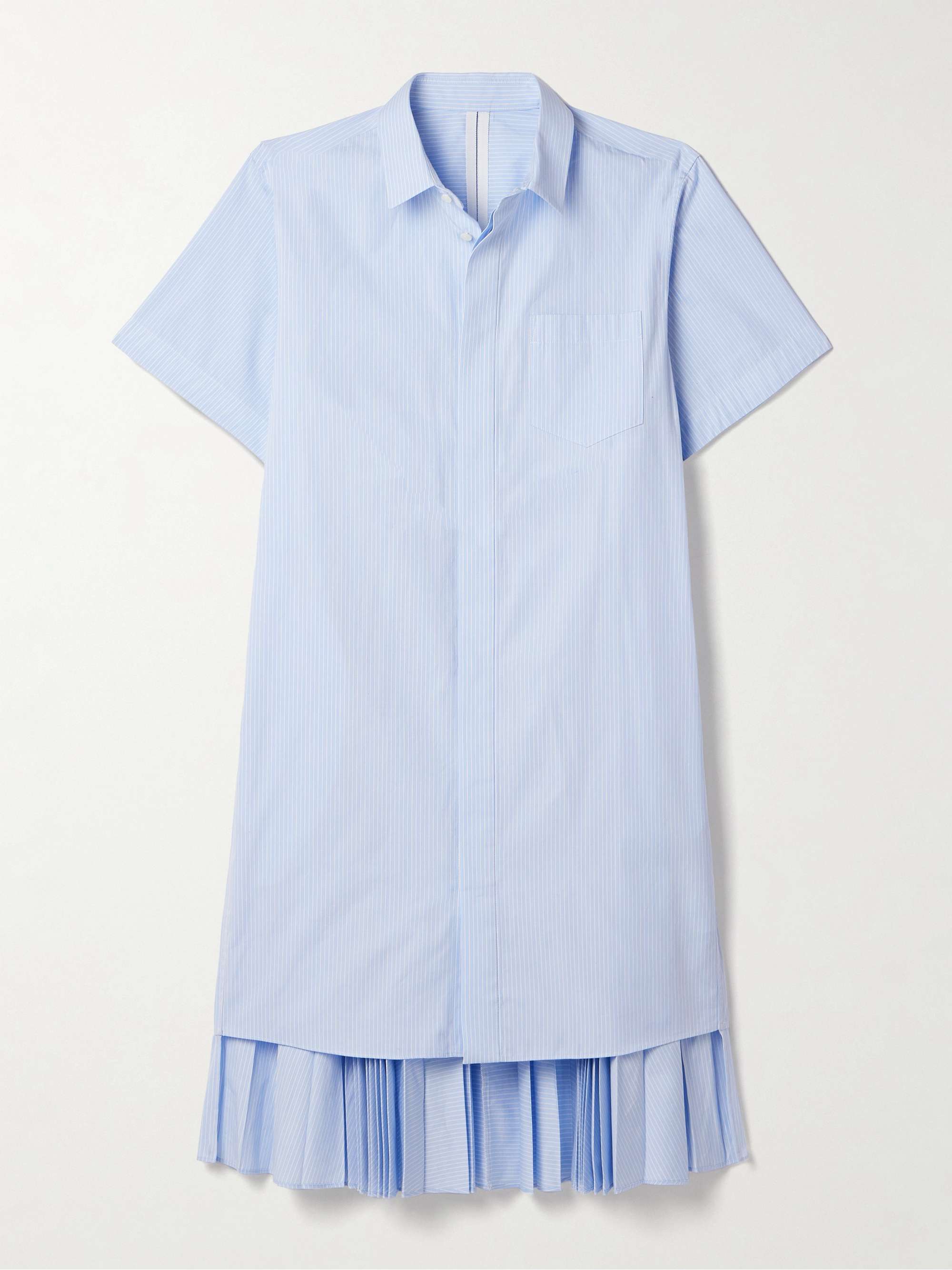 Layered pleated pinstriped poplin midi shirt dress view