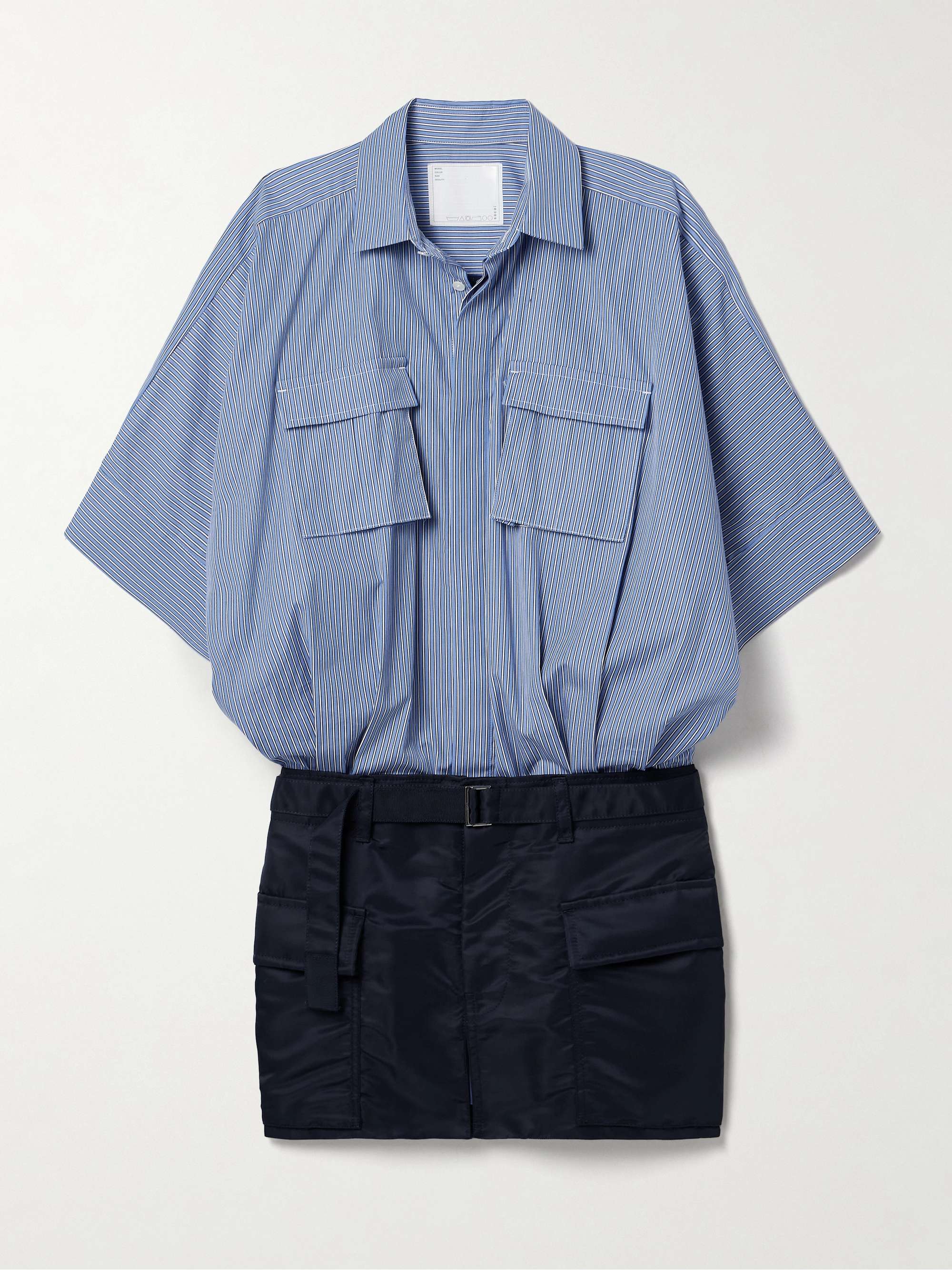Belted pinstriped poplin and shell mini dress view