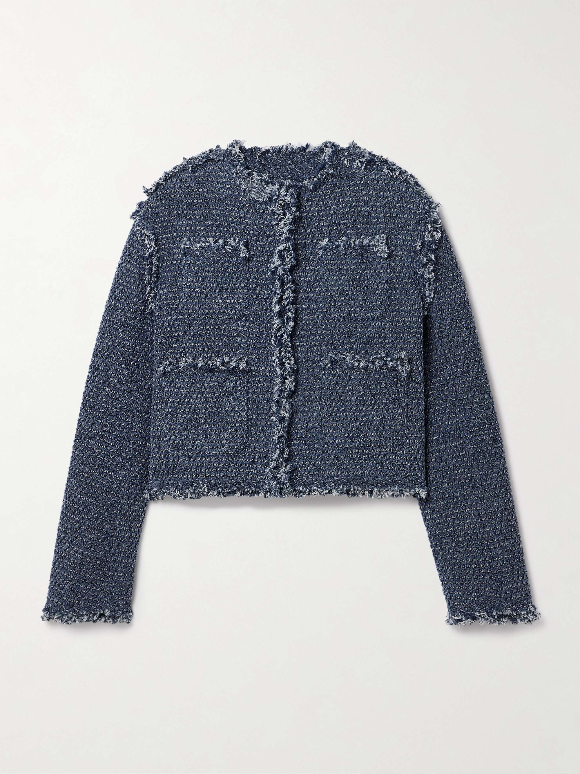 Denim-paneled frayed cotton-bouclé jacket view