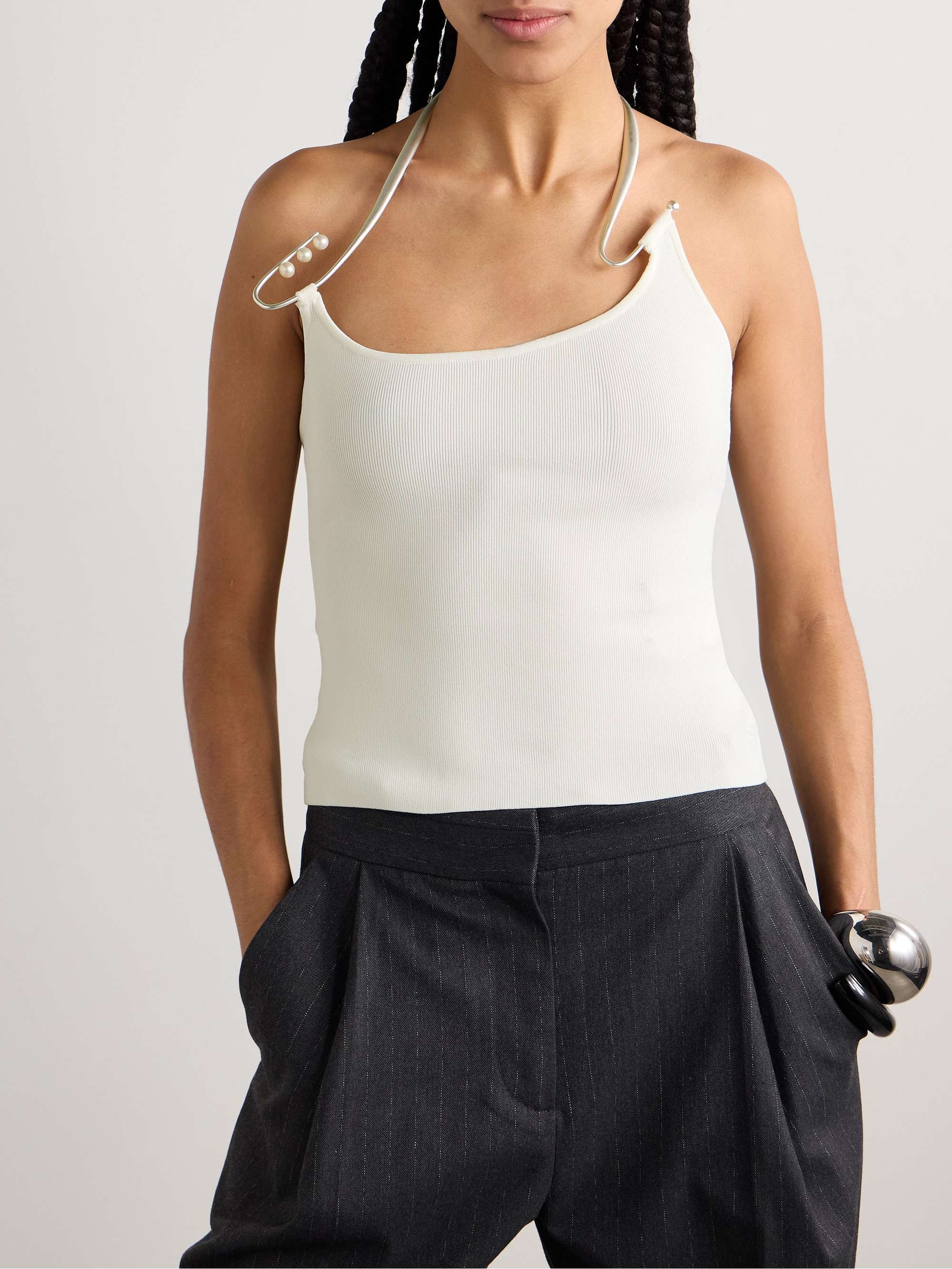 Levitate embellished ribbed stretch-knit tank view