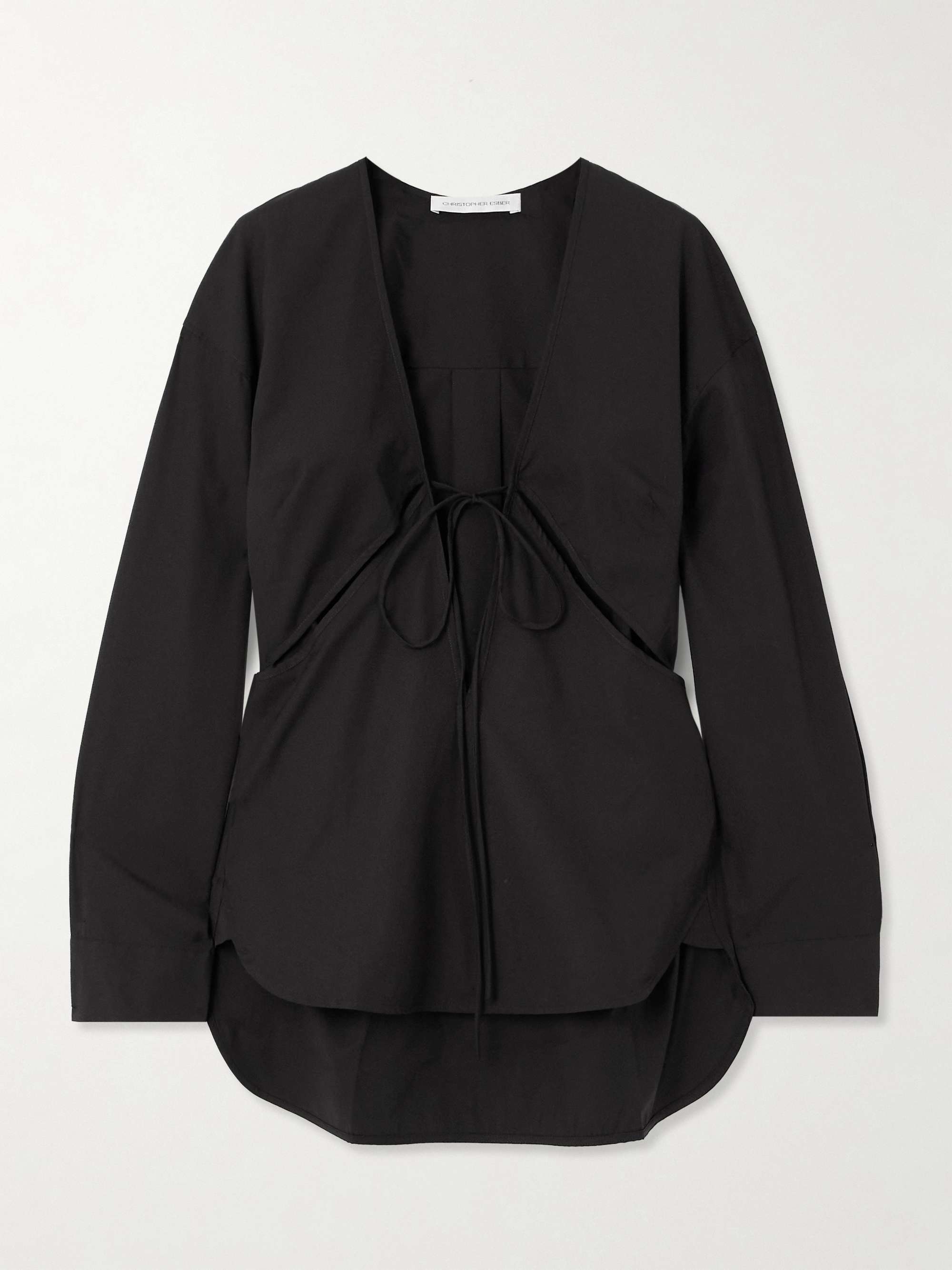 Triqueta tie-detailed cutout cotton-poplin blouse view