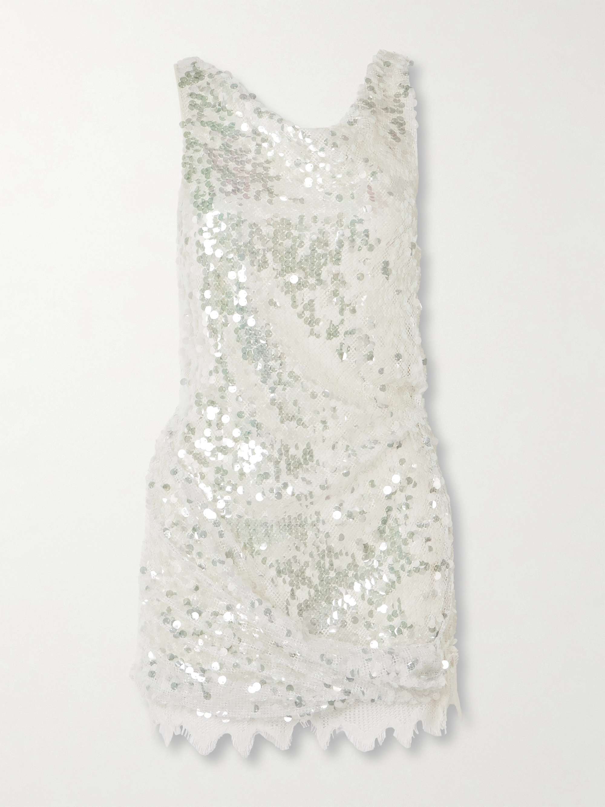 Cotton-blend lace-trimmed sequined mesh mini dress view
