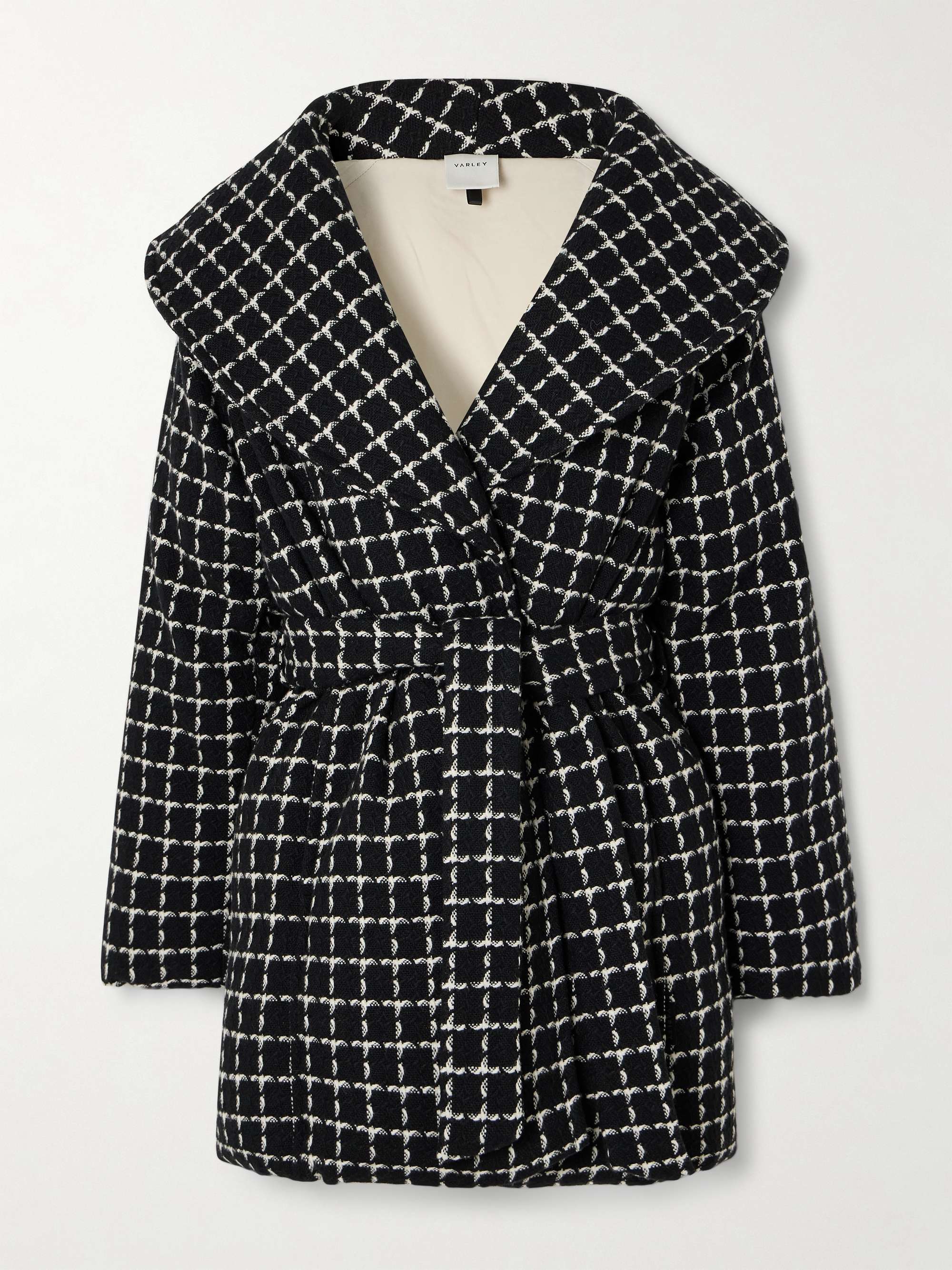 Milla belted padded checked wool-blend jacket view