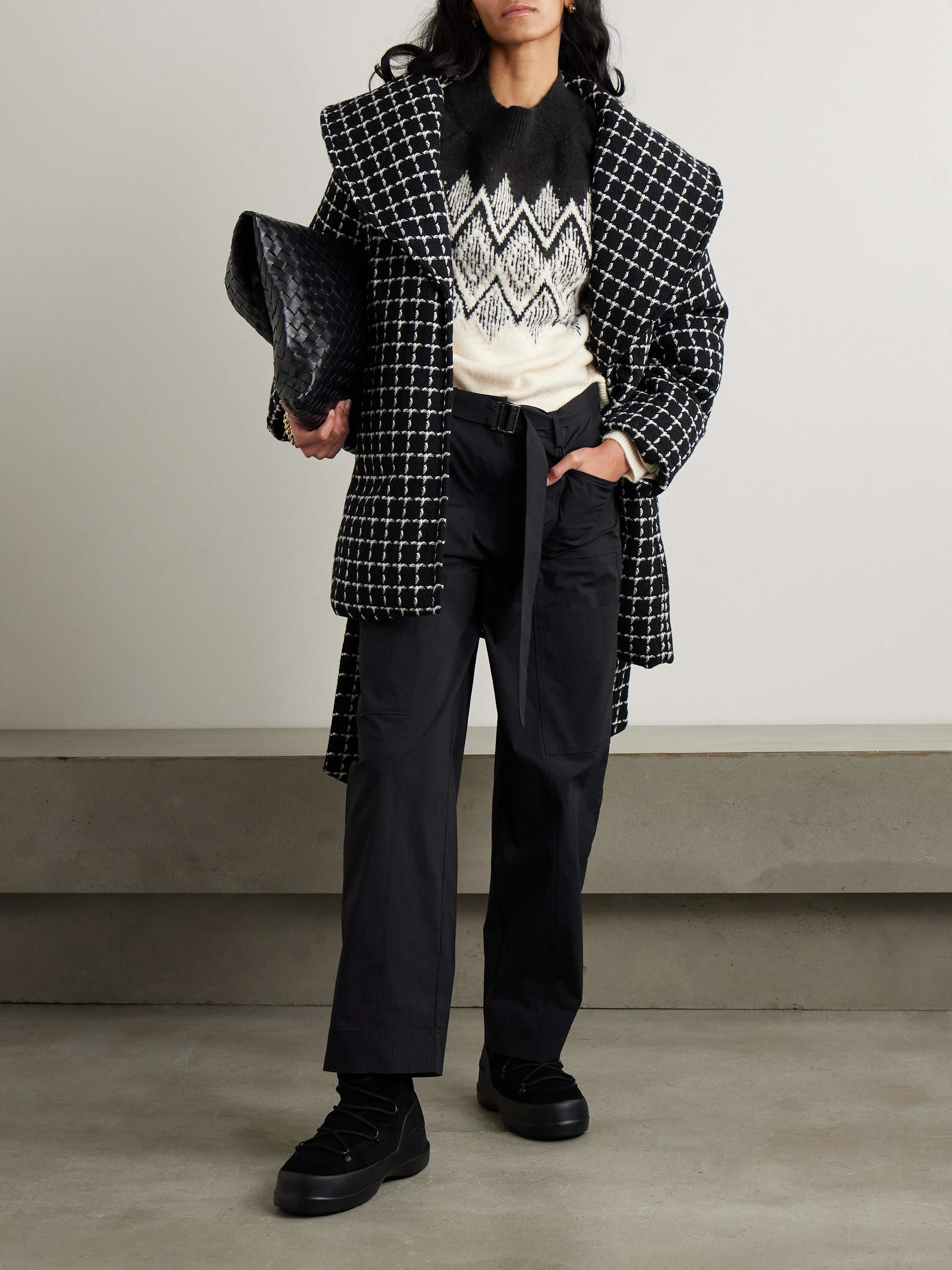 Milla belted padded checked wool-blend jacket view