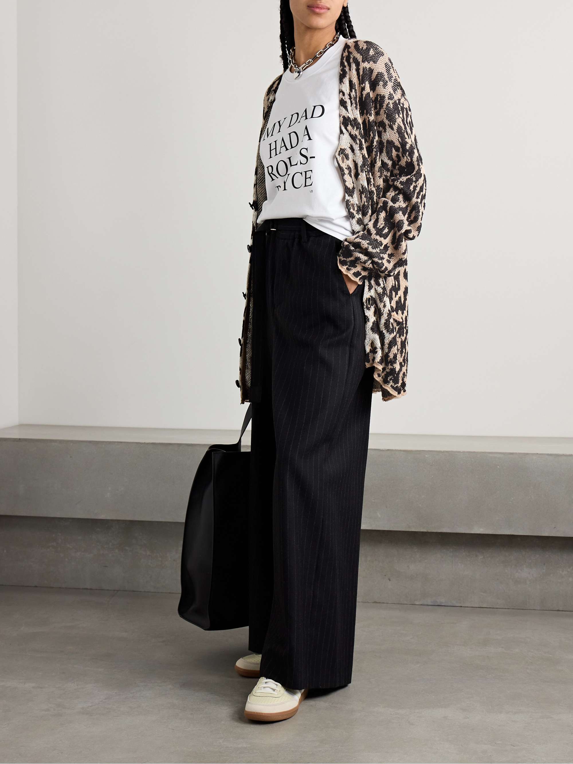 Boyfriend oversized jacquard-knit linen cardigan view
