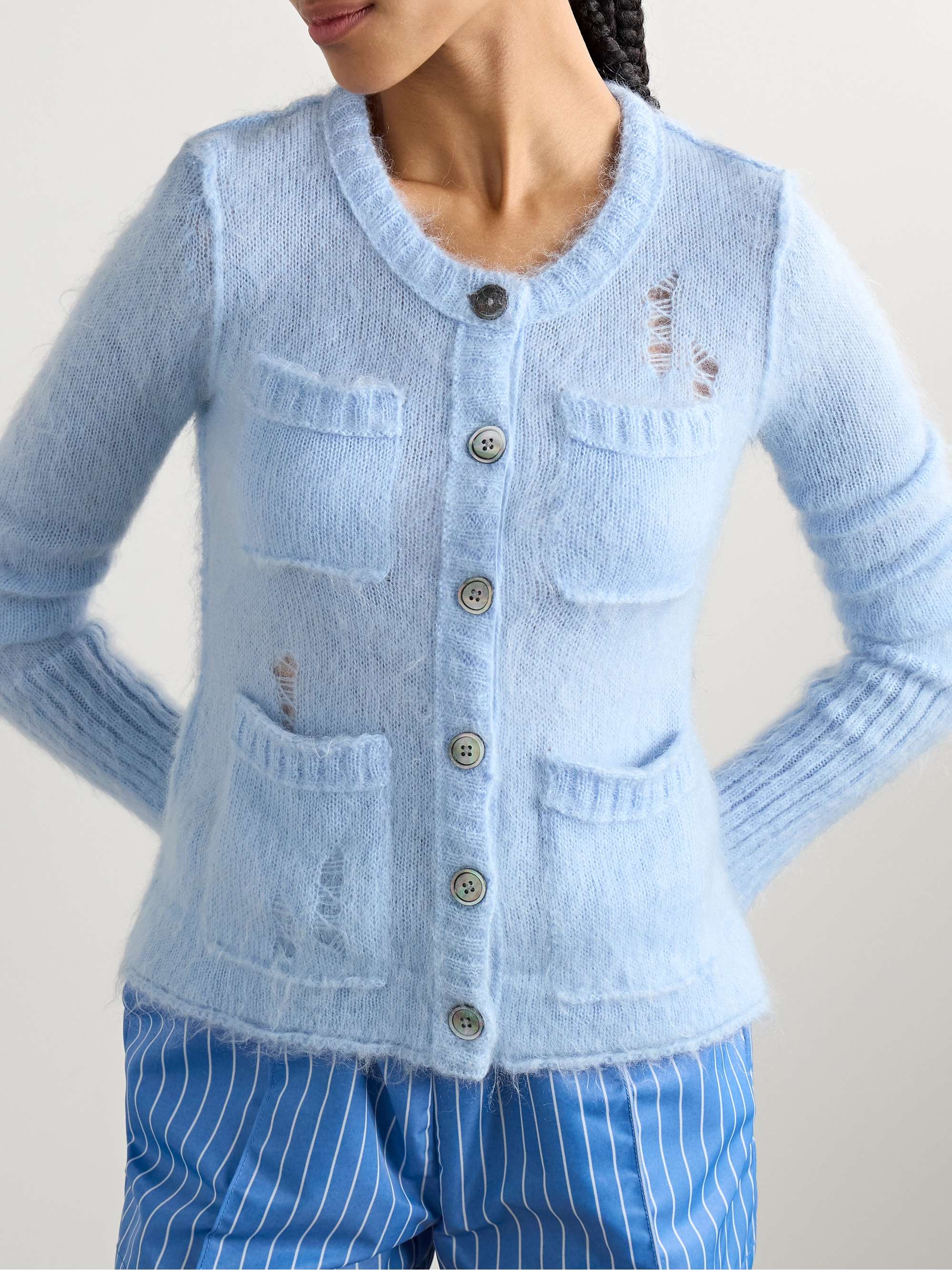 Distressed knitted cardigan view