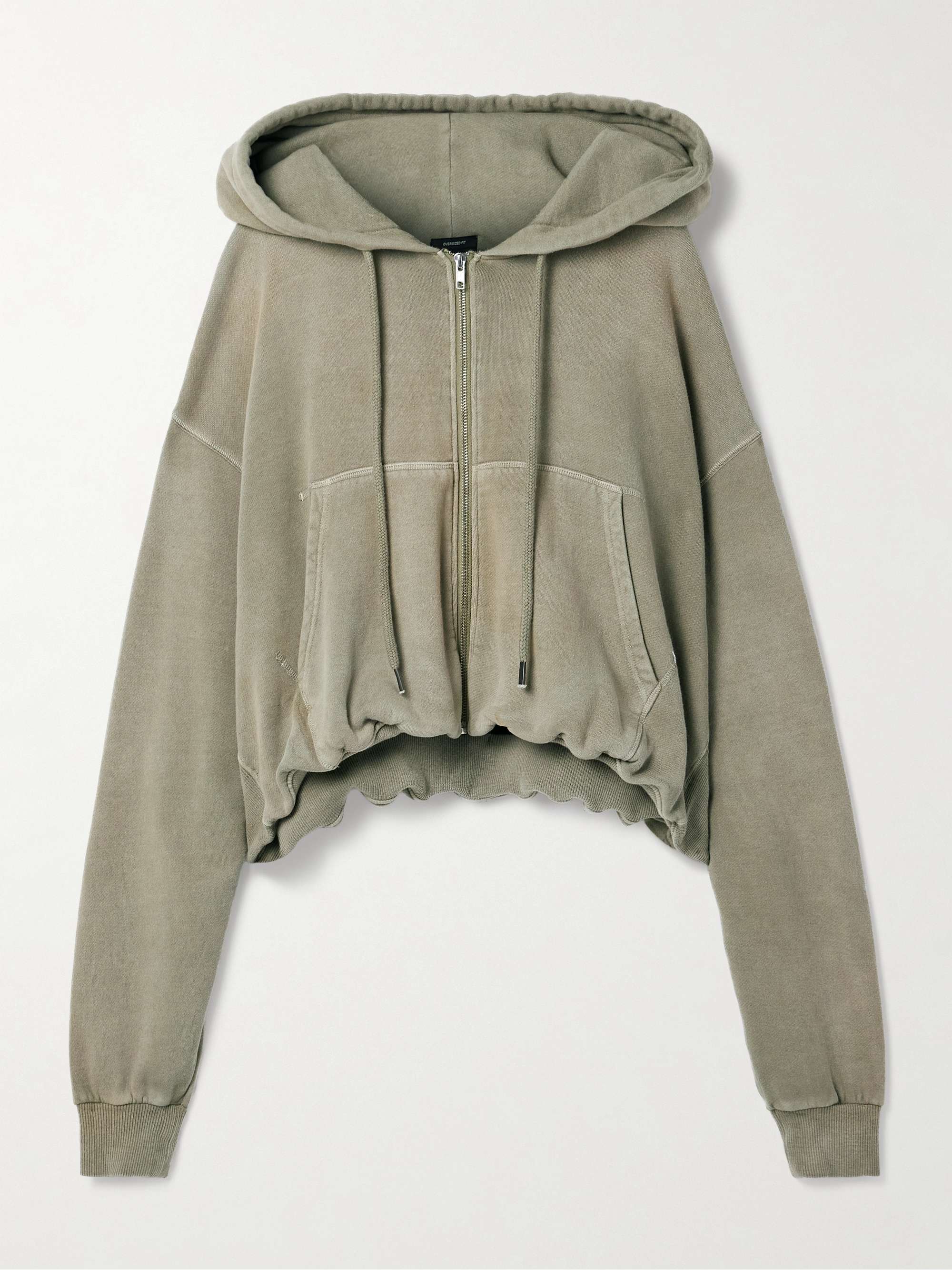 Balloon cropped gathered cotton-jersey hoodie view