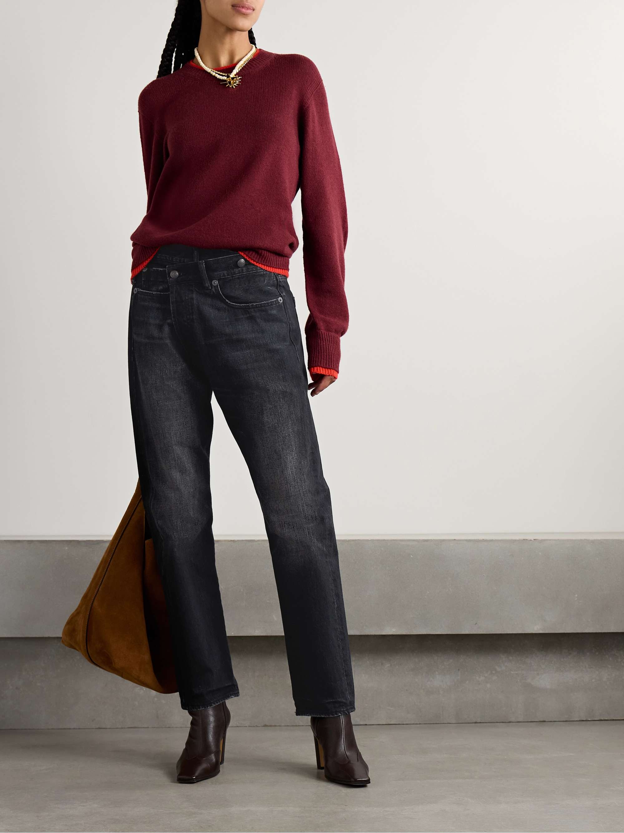Crossover asymmetric distressed mid-rise boyfriend jeans view