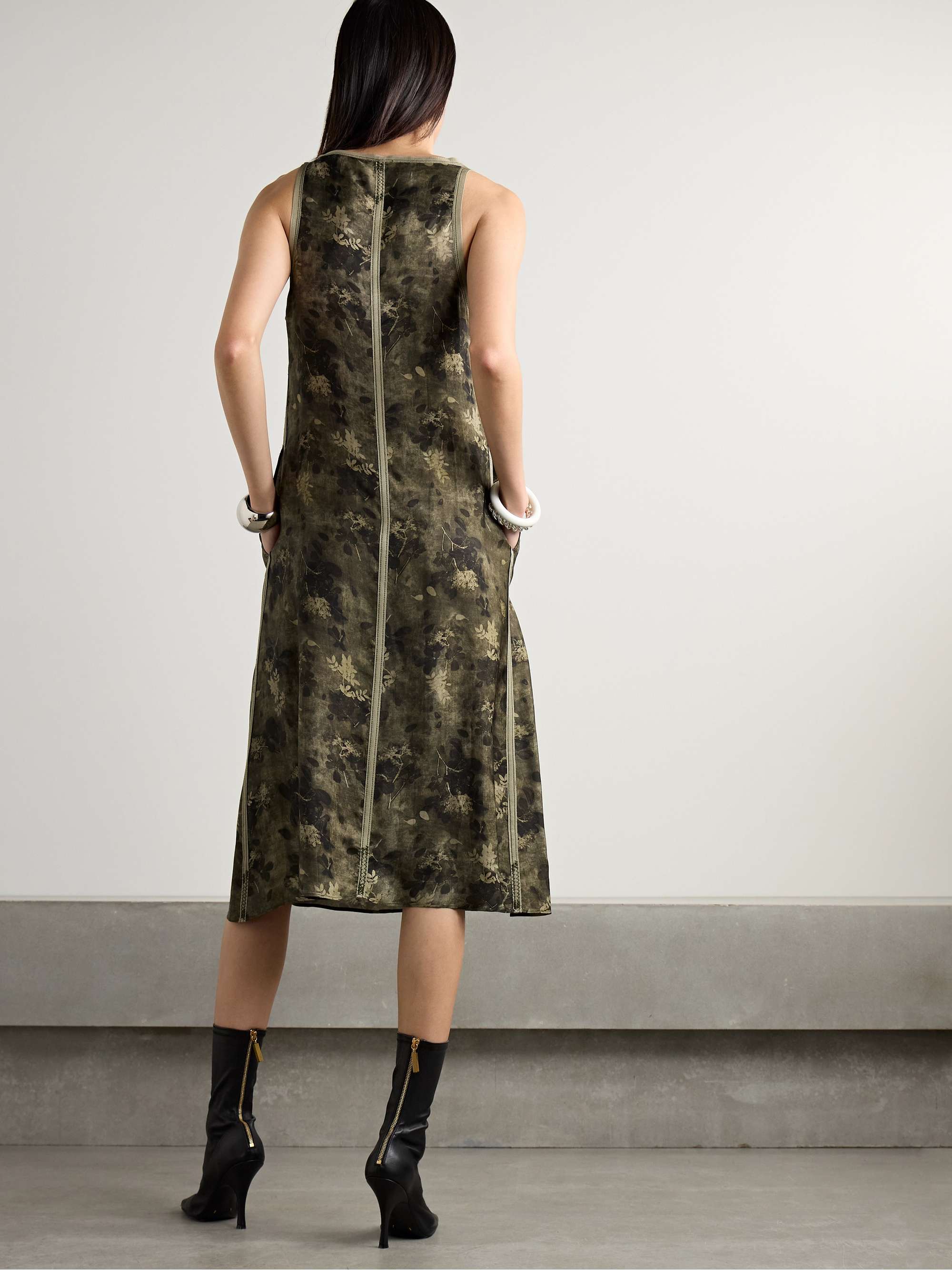 Grosgrain-trimmed printed silk midi dress view