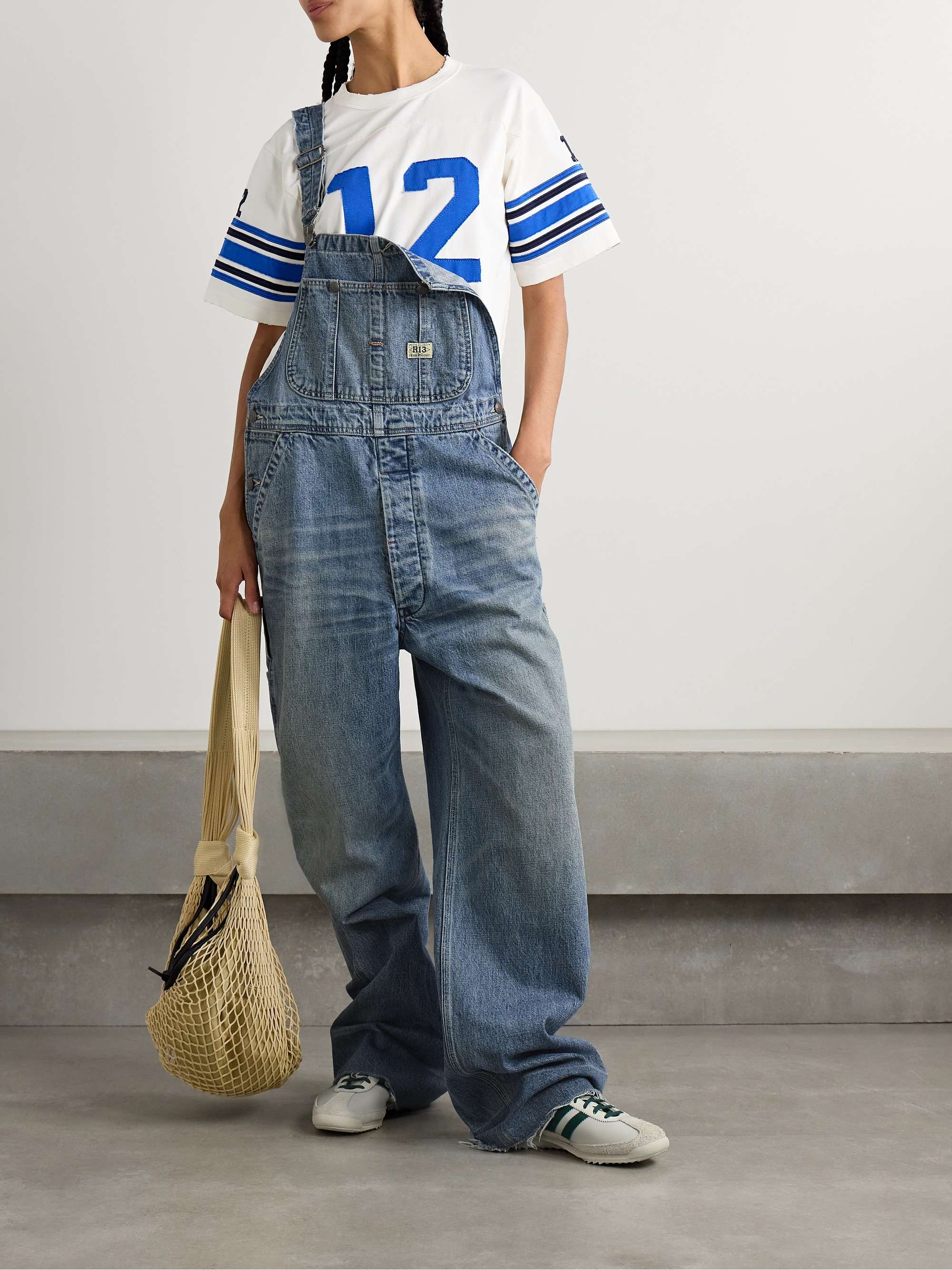 D'Arcy frayed denim overalls view