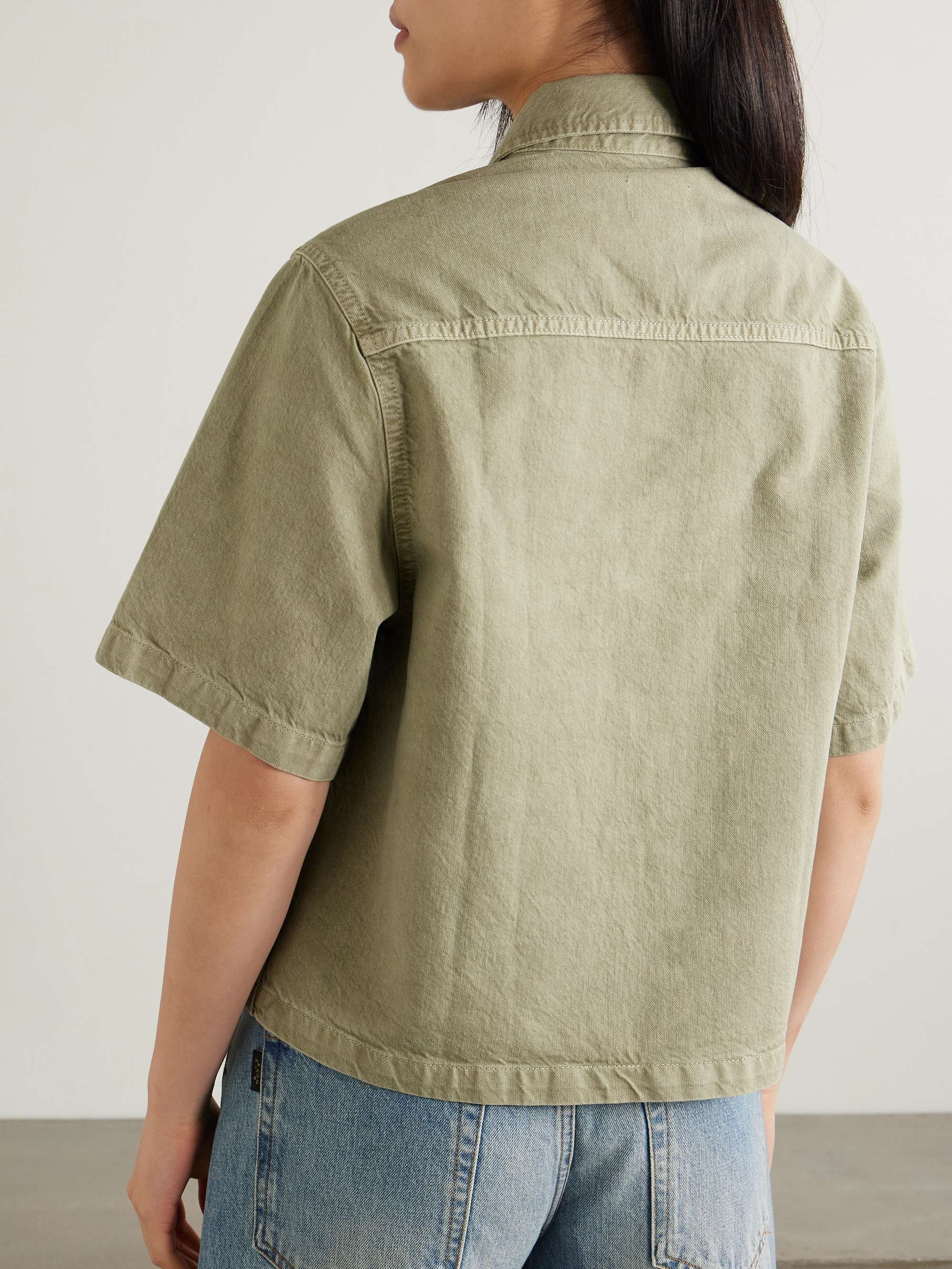 Olive denim shirt view