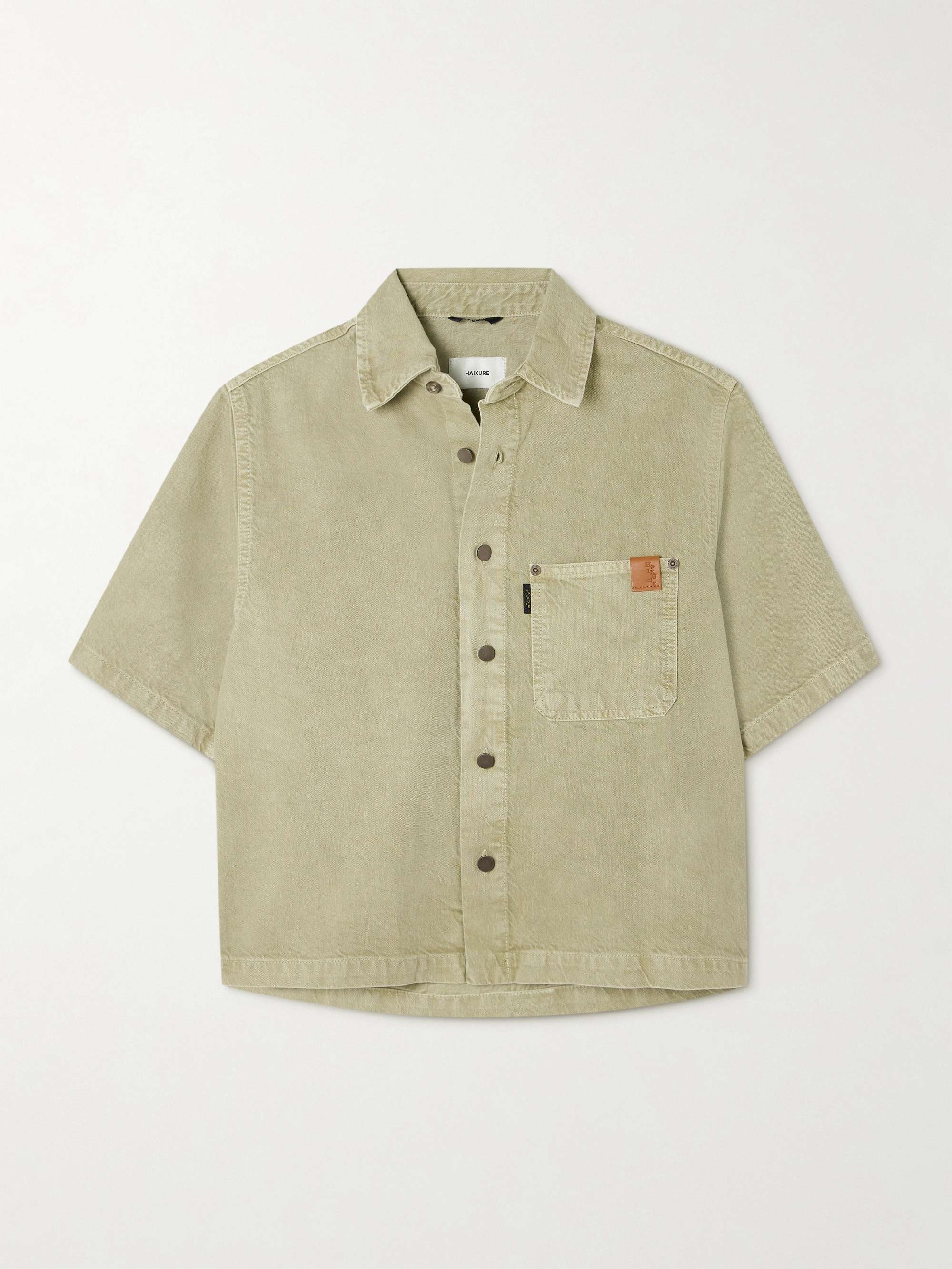 Olive denim shirt view