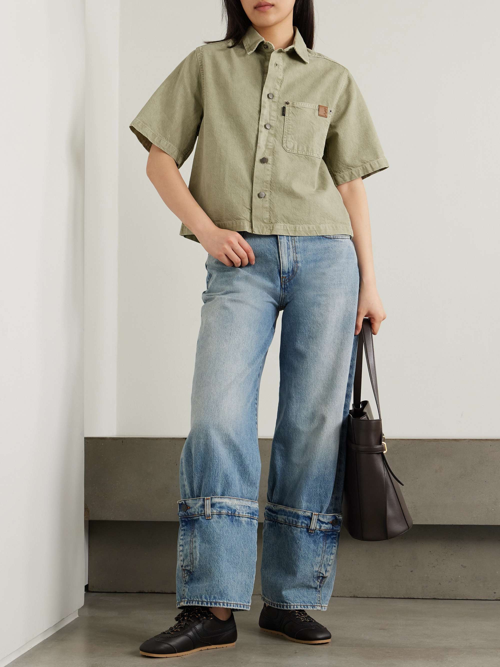 Olive denim shirt view