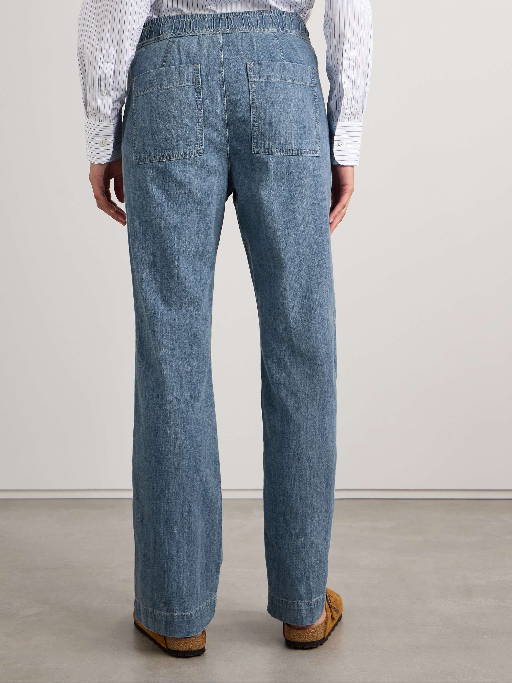 Cotton-chambray wide-leg pants view