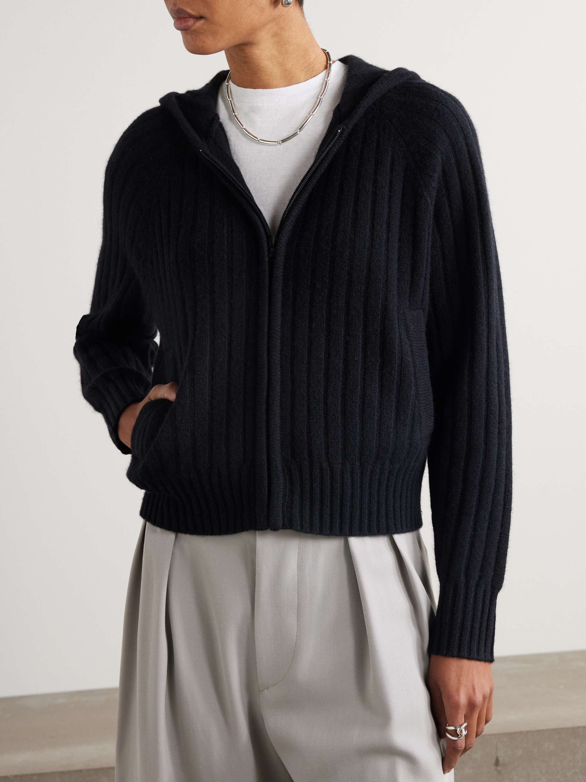 Ribbed recycled-cashmere hoodie view