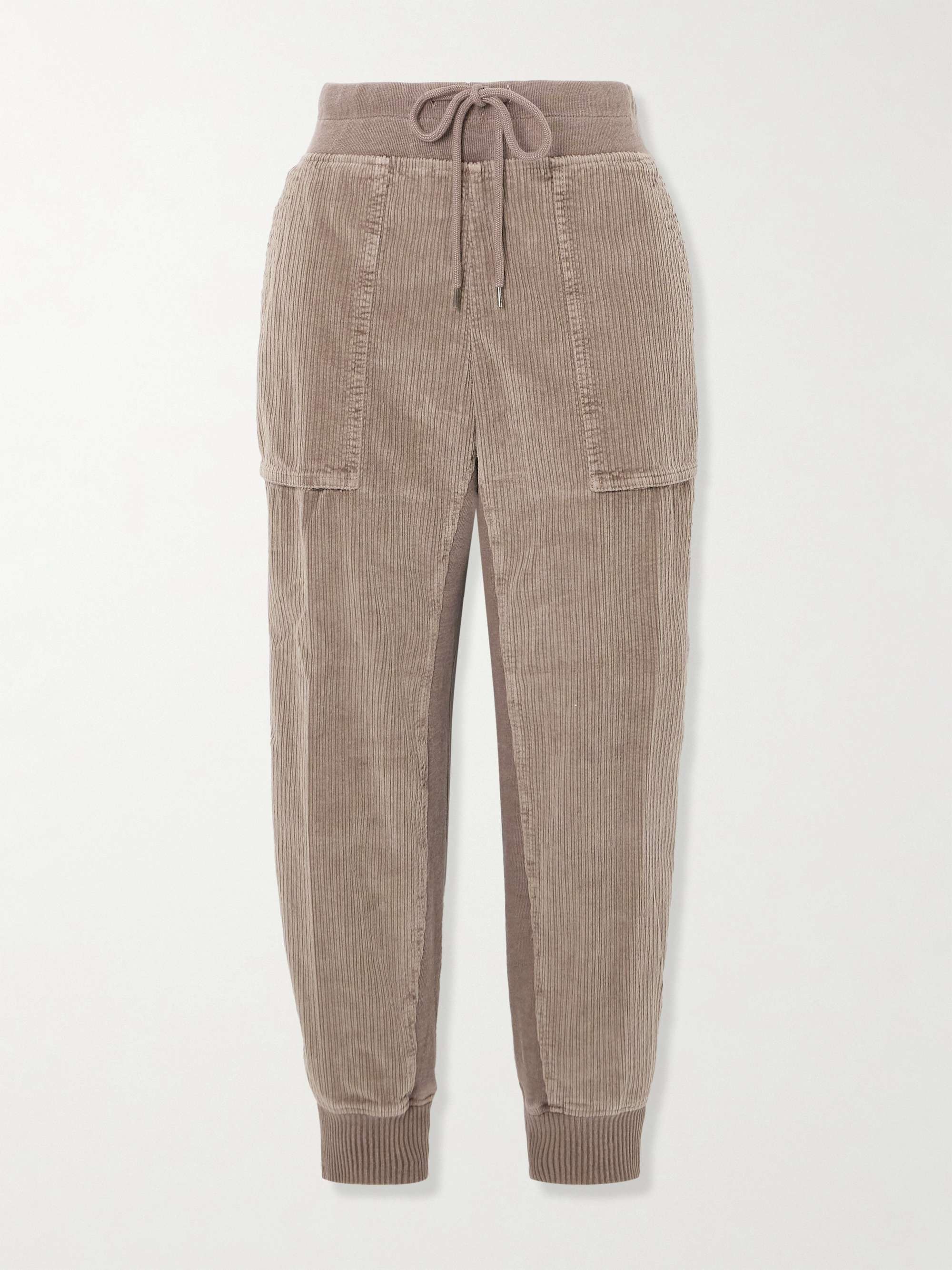 Jersey-trimmed cotton-blend corduroy tapered track pants view