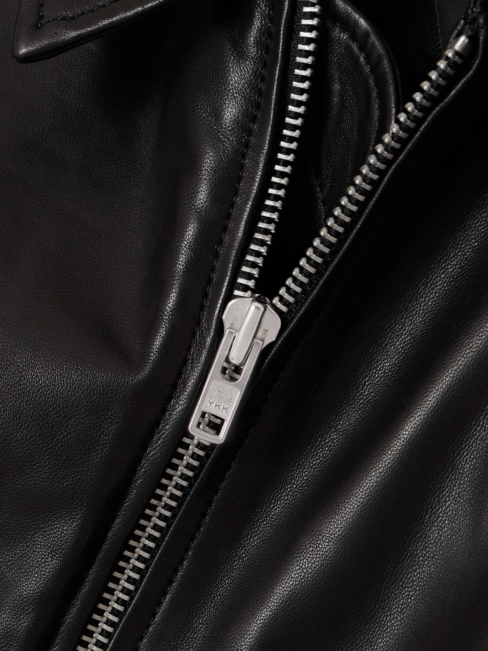 Embellished leather bomber jacket view