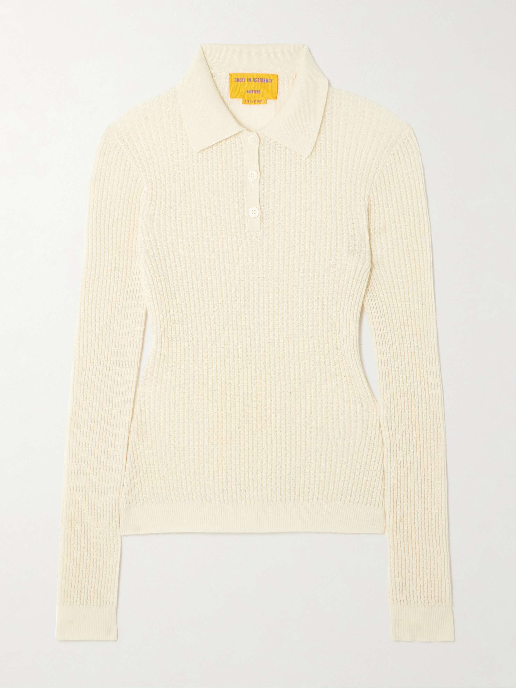 Cropped ribbed-knit cashmere polo top view