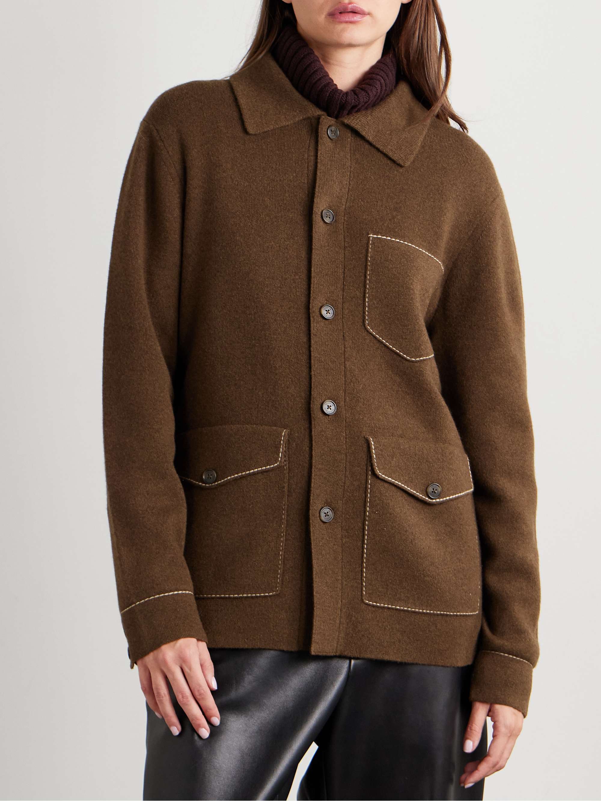 Industry oversized topstitched cashmere jacket view