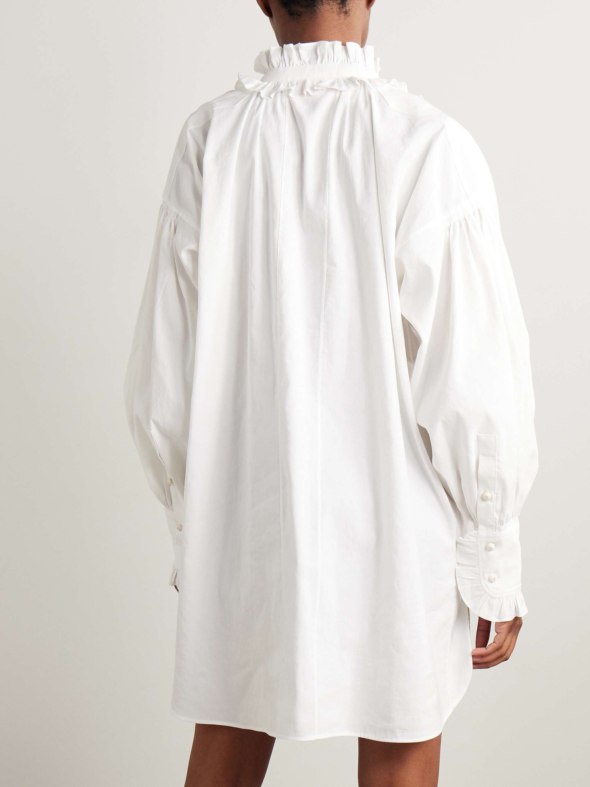 Lace-trimmed ruffled cotton, linen and silk-blend mini shirt dress view