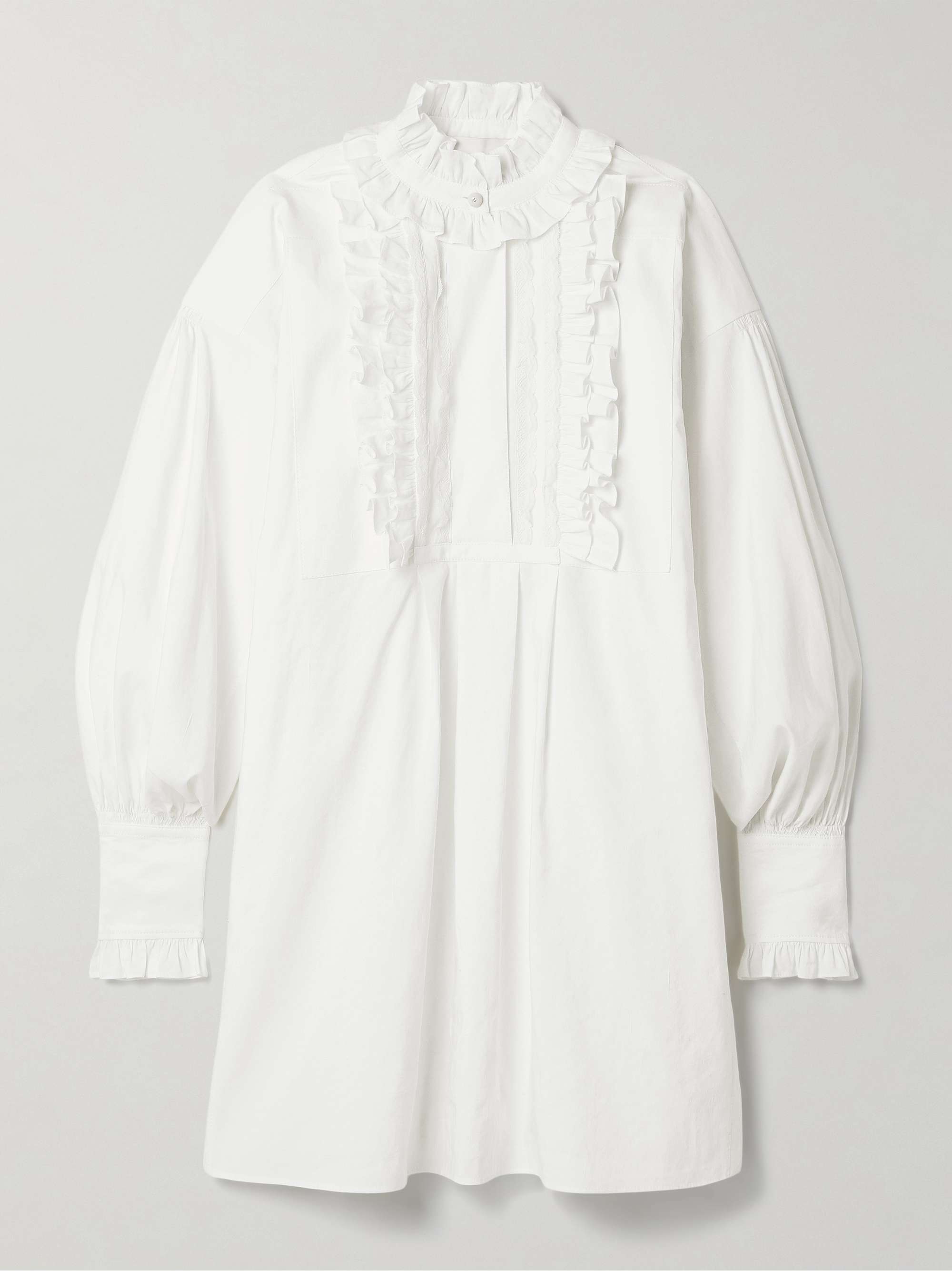 Lace-trimmed ruffled cotton, linen and silk-blend mini shirt dress view