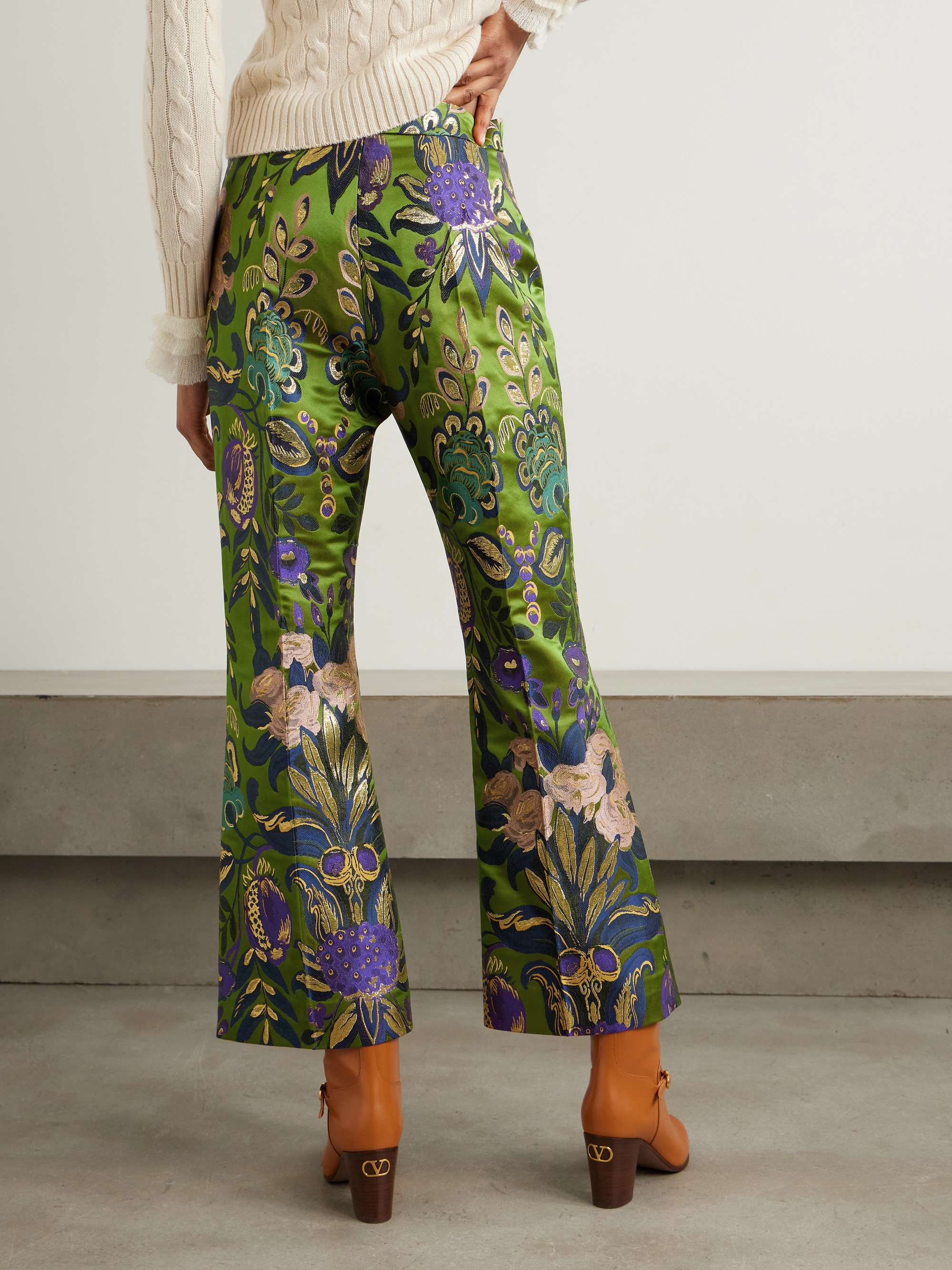 Floral-print metallic jacquard straight-leg pants view