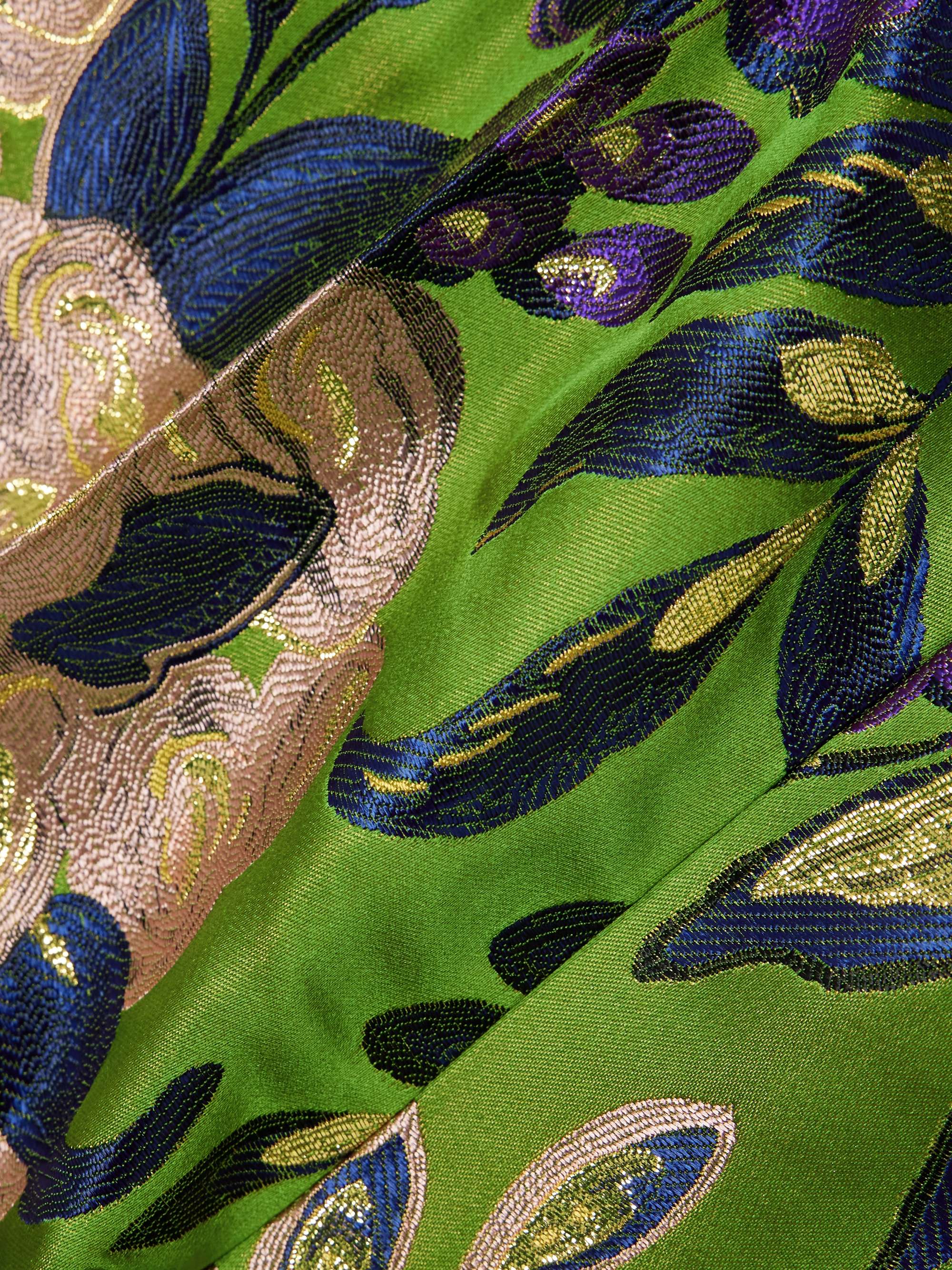 Floral-print metallic jacquard straight-leg pants view