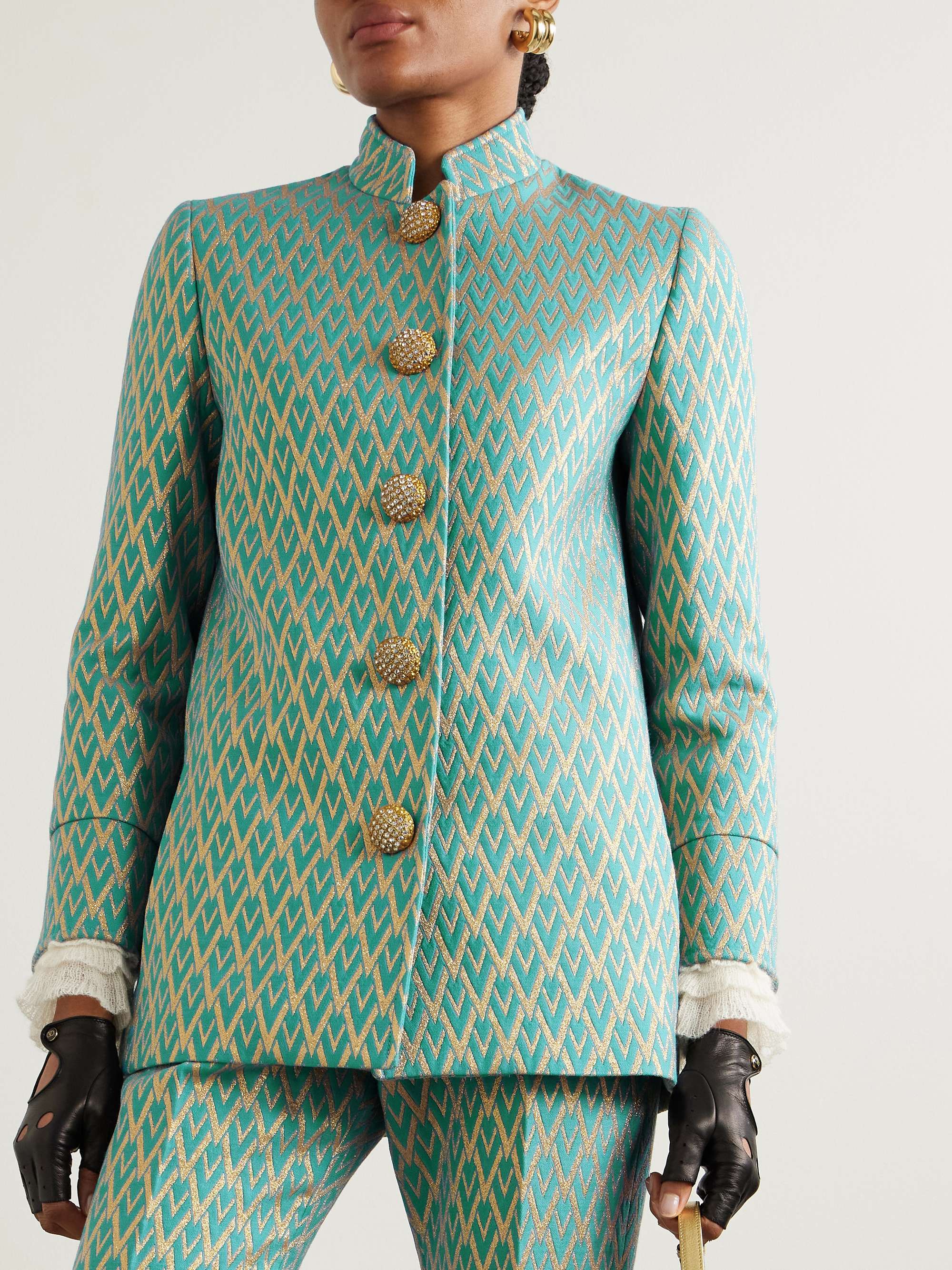 Crystal-embellished metallic wool-blend jacquard jacket view